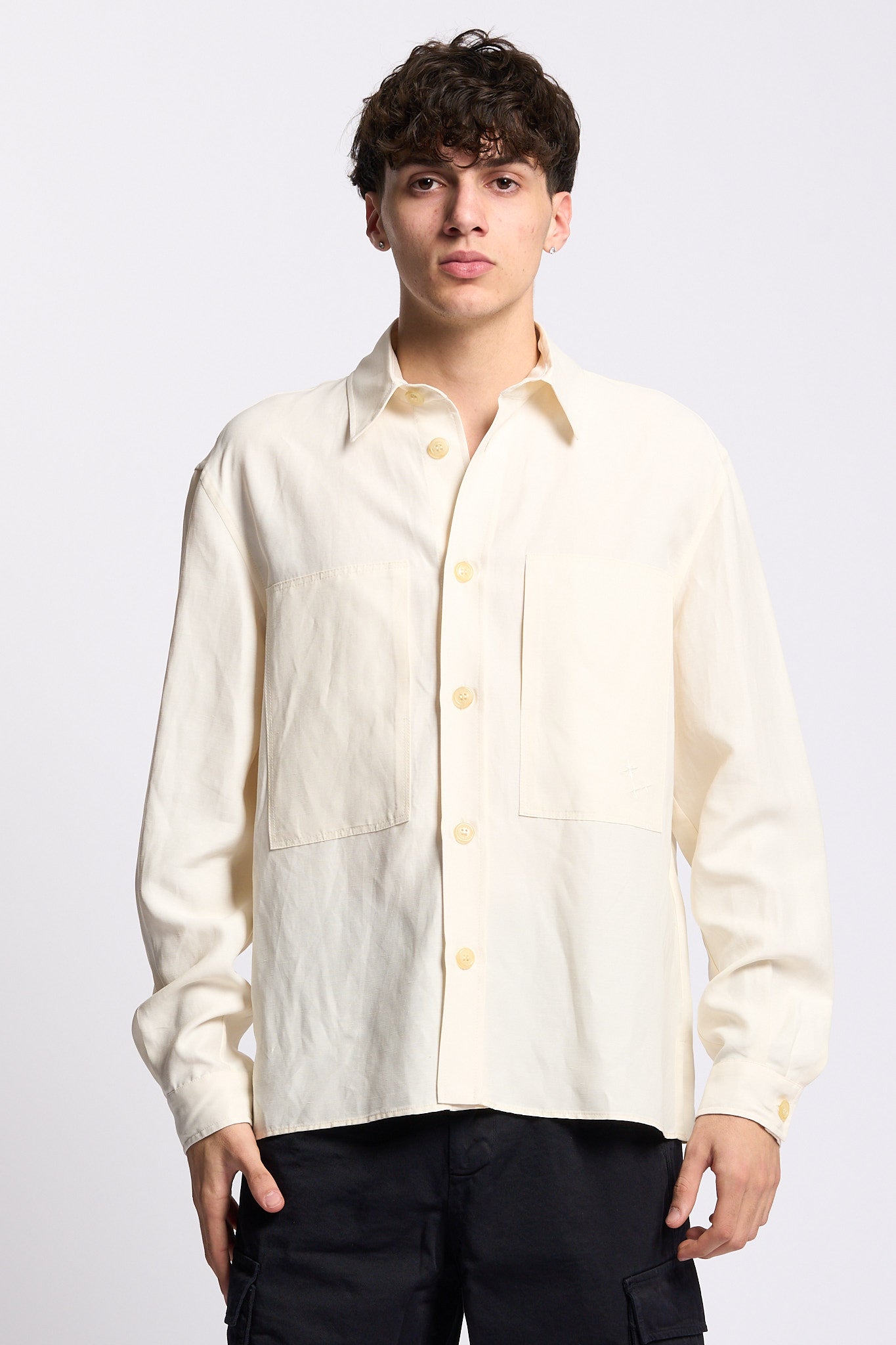Laneus Overshirt in Lino e Viscosa Panna Uomo-1