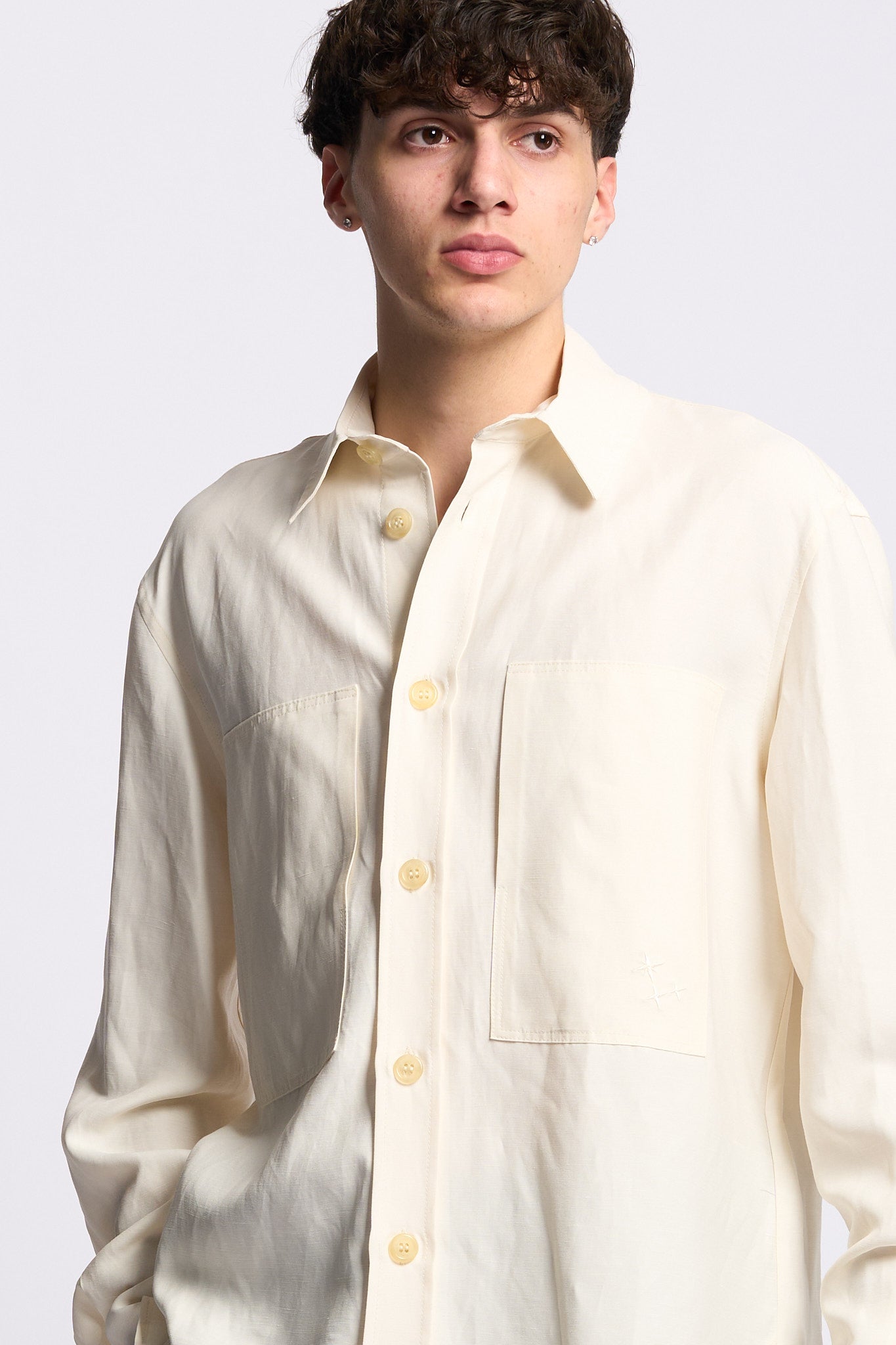 Laneus Overshirt in Lino e Viscosa Panna Uomo-3