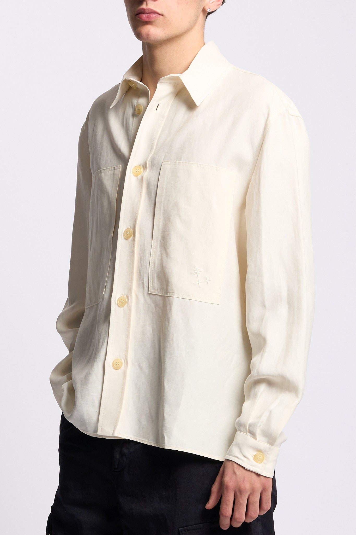 Laneus Overshirt in Lino e Viscosa Panna Uomo-2
