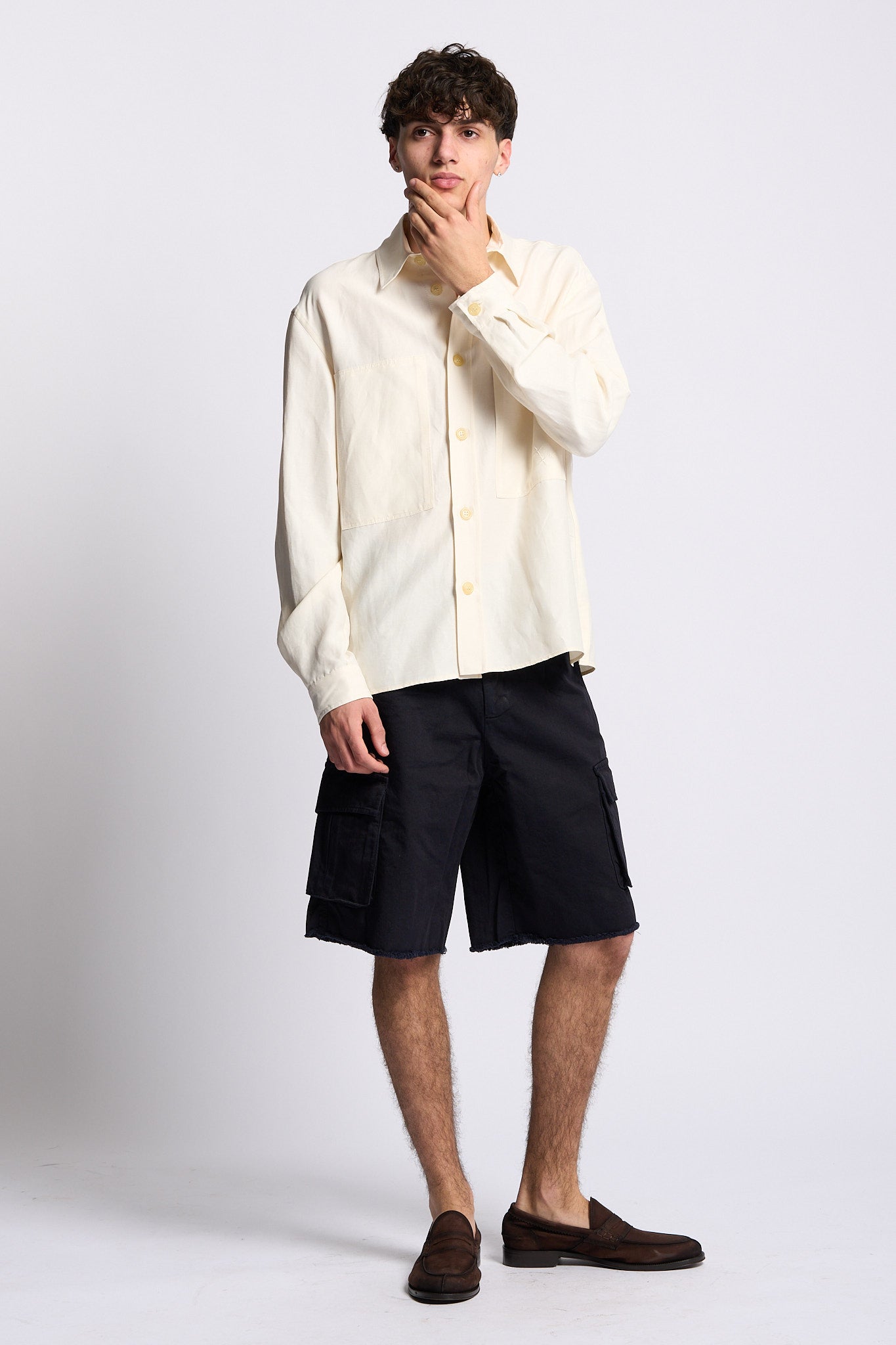 Laneus Overshirt in Lino e Viscosa Panna Uomo-6
