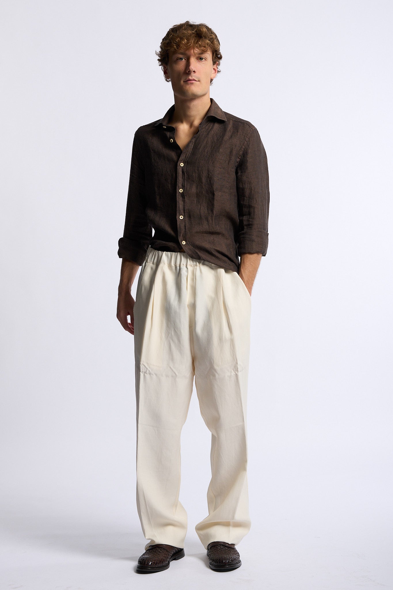 Laneus Pantalone Fluido Panna Uomo-1