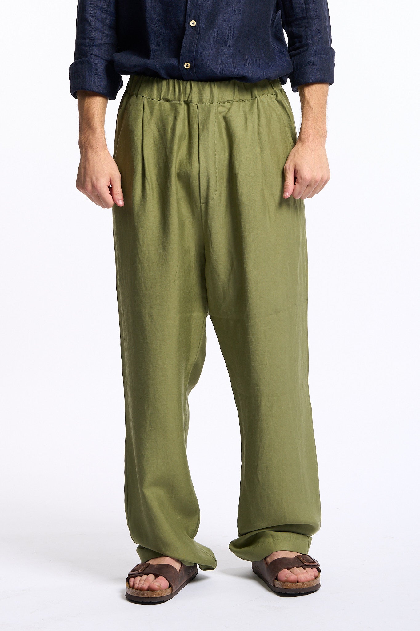 Laneus Pantalone Fluido Verde Uomo-4