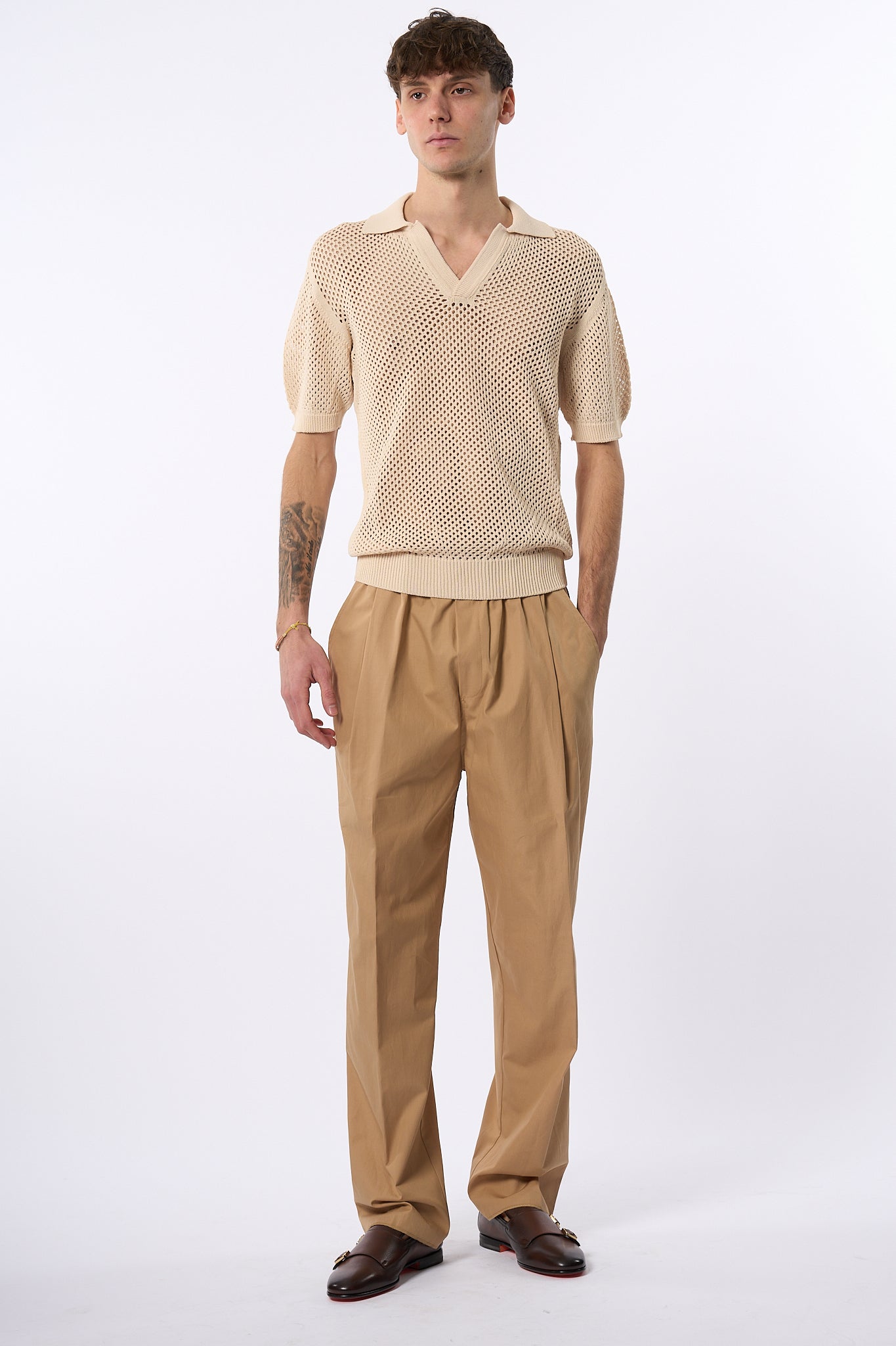 Laneus Pantalone Gamba Larga Cammello Uomo-4