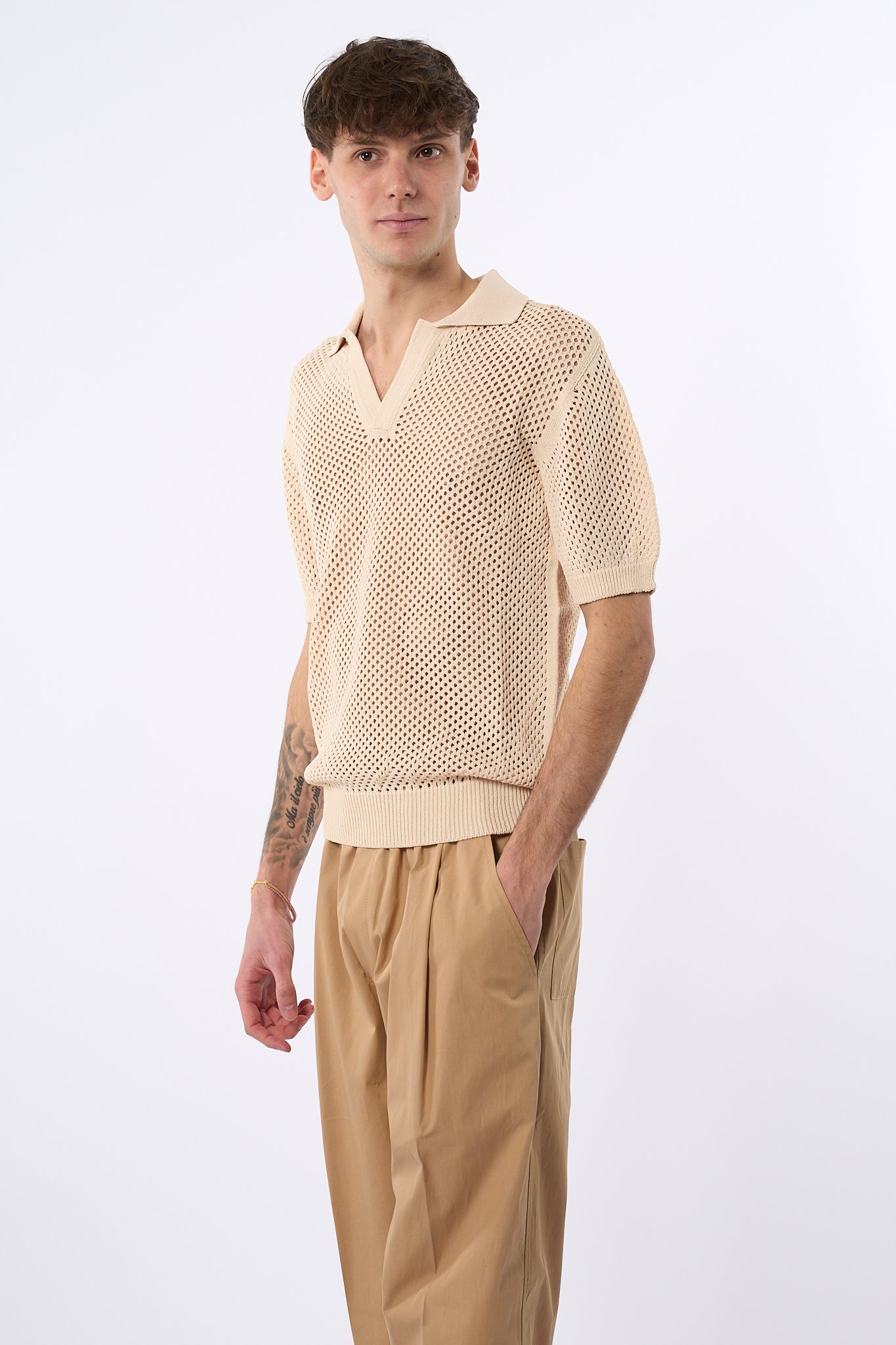 Laneus Polo Punto Rete Beige chiaro Uomo-4