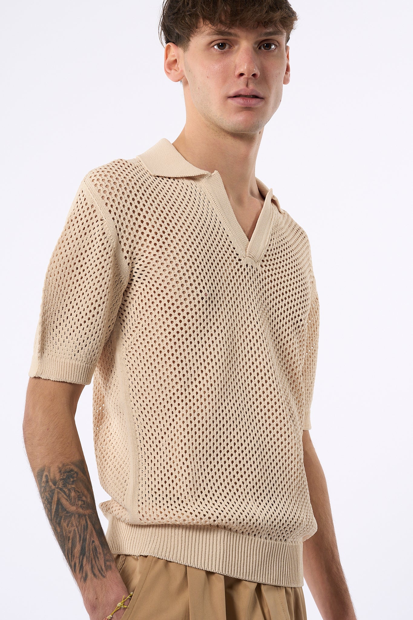 Laneus Polo Punto Rete Beige chiaro Uomo-1