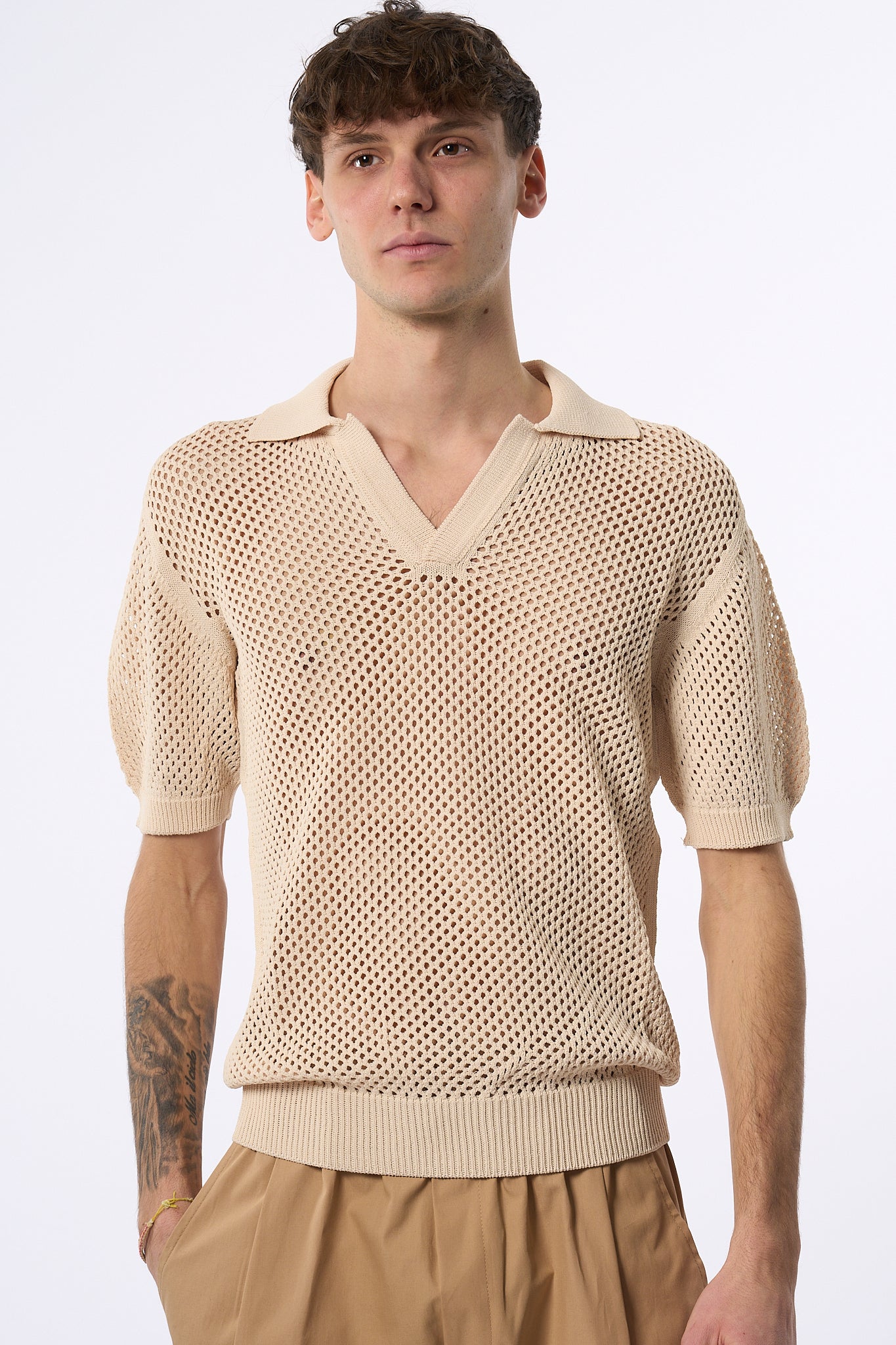 Laneus Polo Punto Rete Beige chiaro Uomo-5