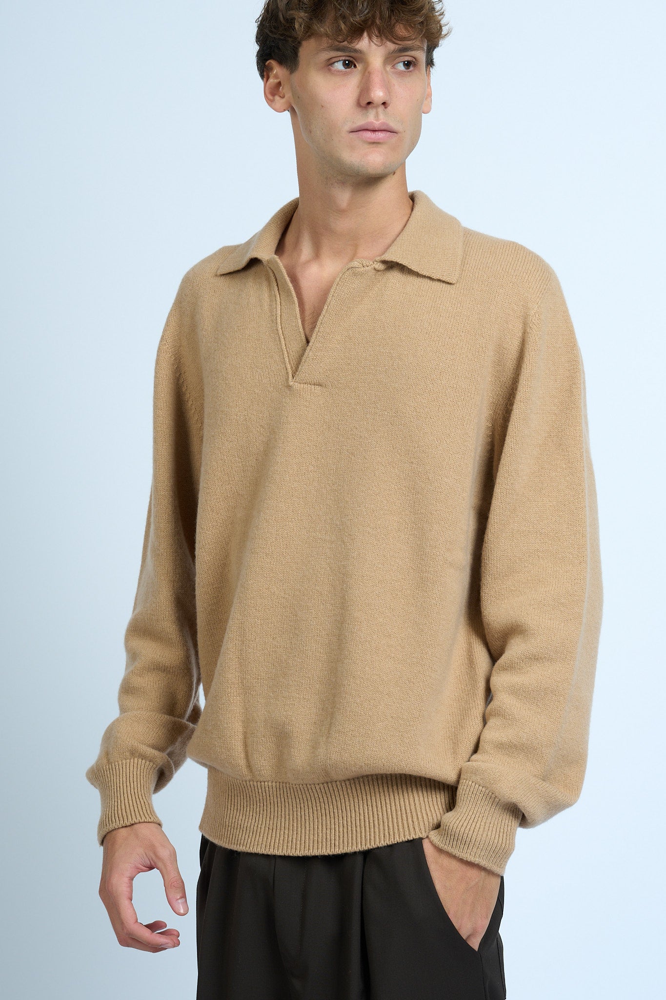 Laneus Polo misto Cashmere Cammello Uomo-3