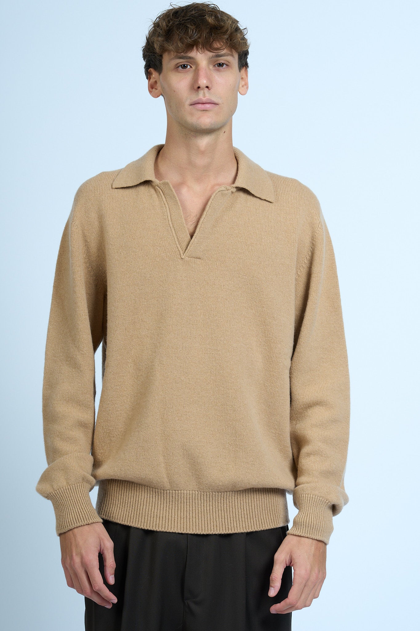 Laneus Polo misto Cashmere Cammello Uomo-6