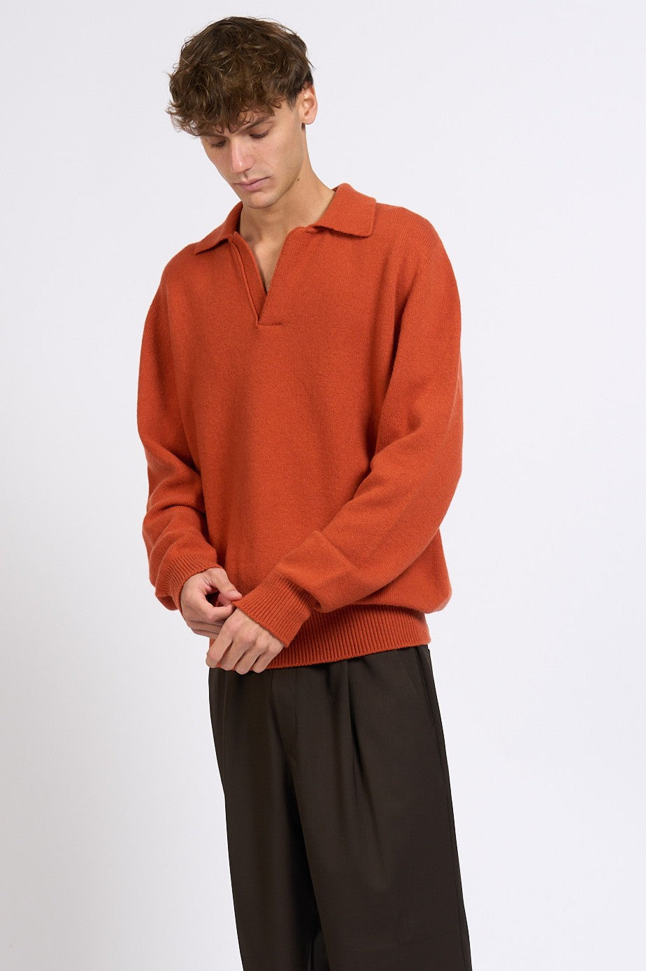 Laneus Polo misto Cashmere Mattone Uomo-5