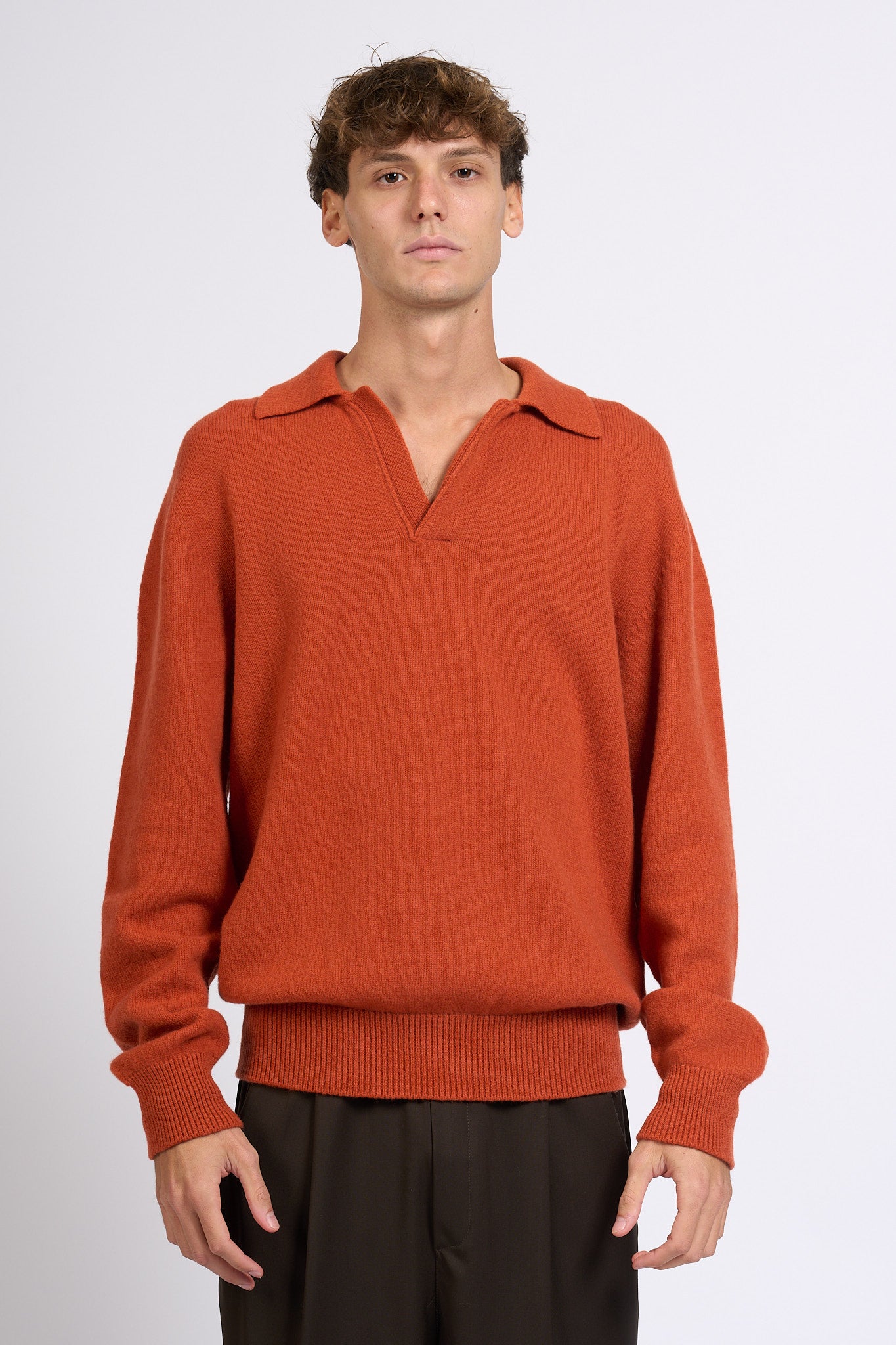 Laneus Polo misto Cashmere Mattone Uomo-3