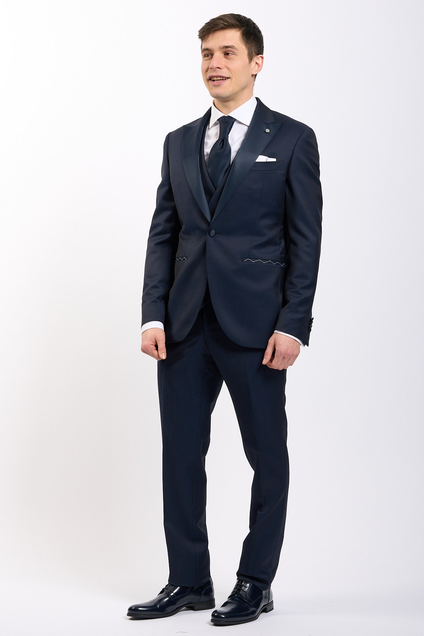Lubiam Abito+gilet+plastrom Blu Uomo-3