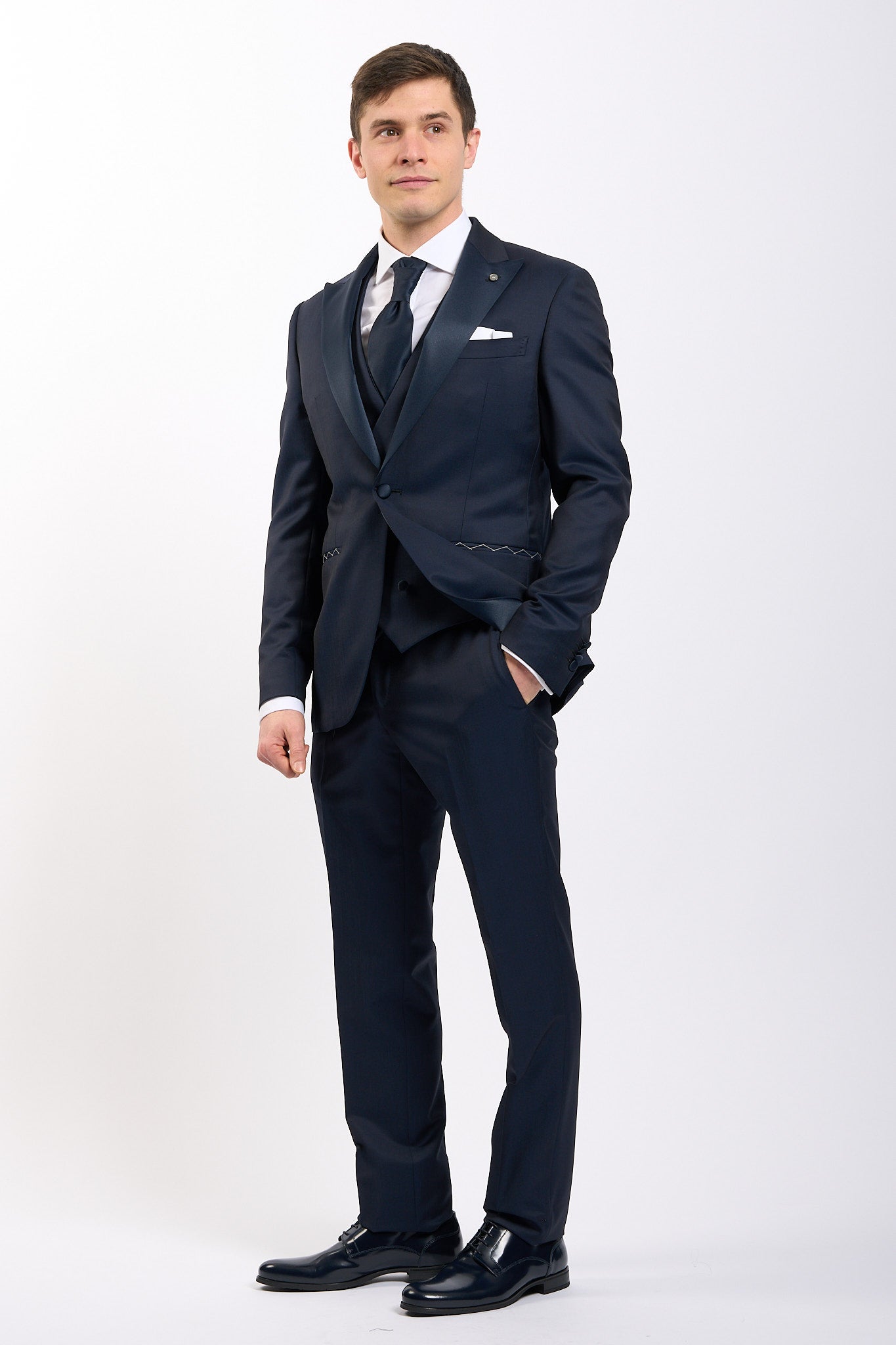 Lubiam Abito+gilet+plastrom Blu Uomo-6
