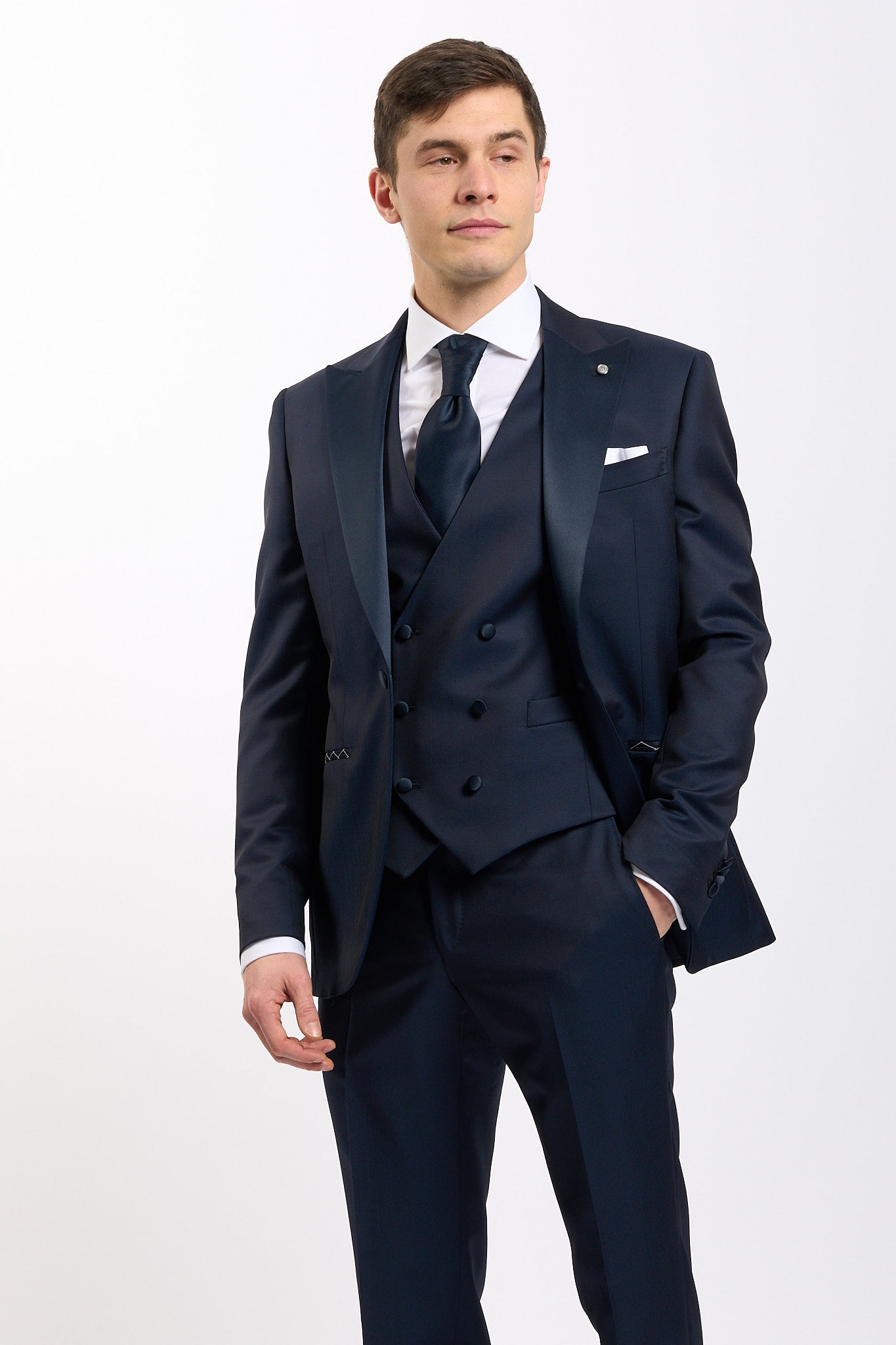 Lubiam Abito+gilet+plastrom Blu Uomo-4