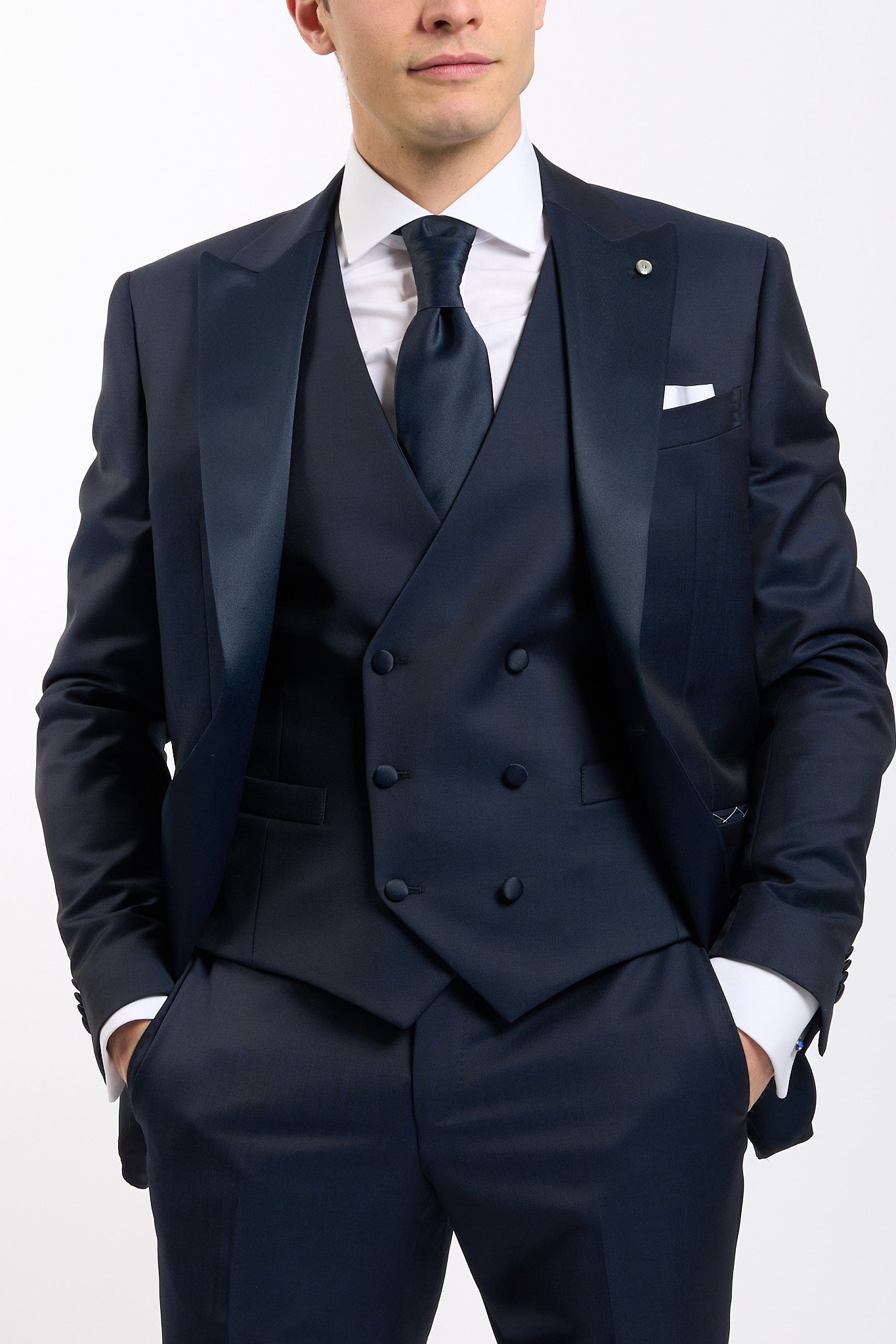 Lubiam Abito+gilet+plastrom Blu Uomo-2
