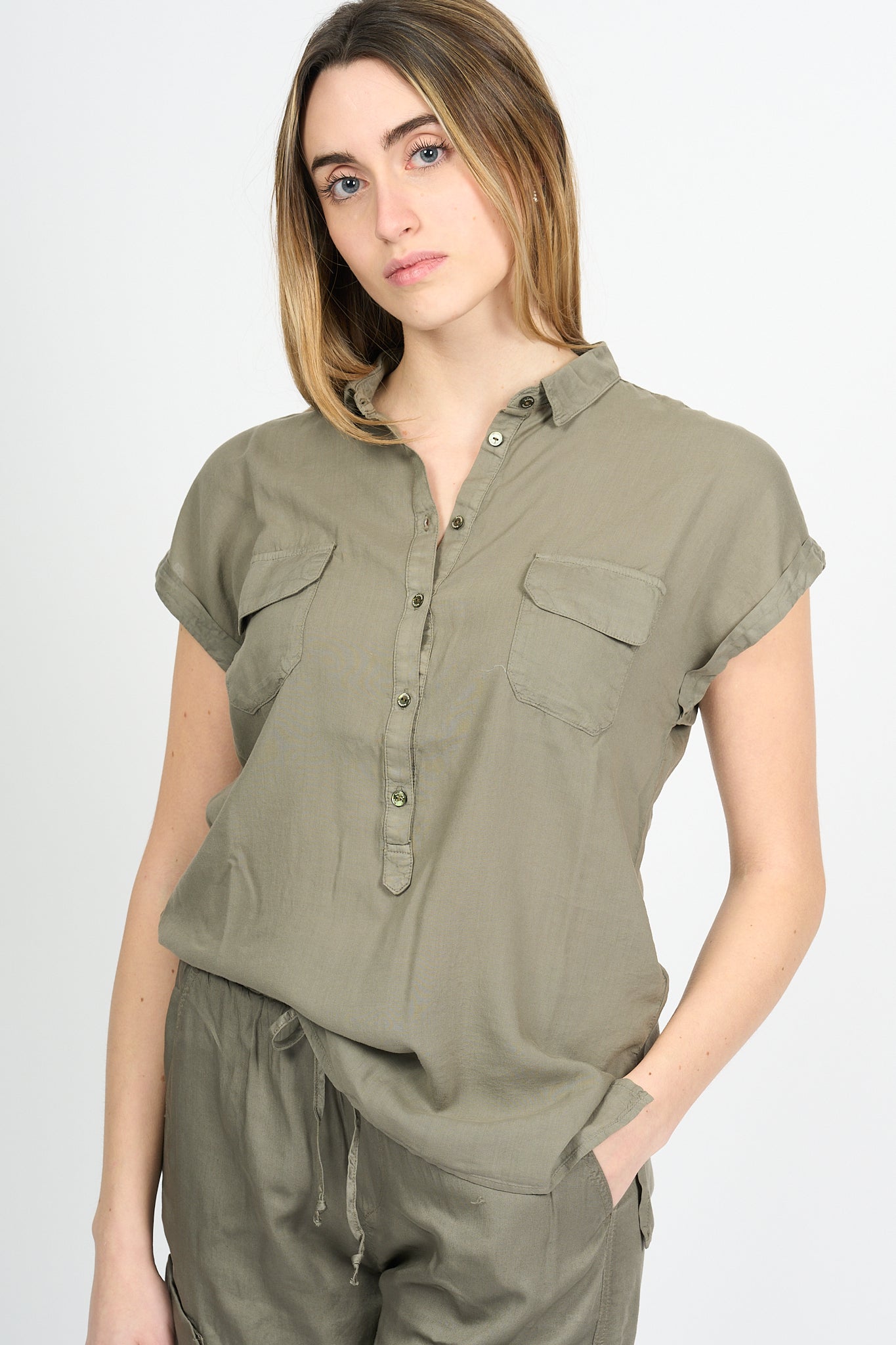 Mason's Camicia Casta Tencel Verde Militare Donna-2