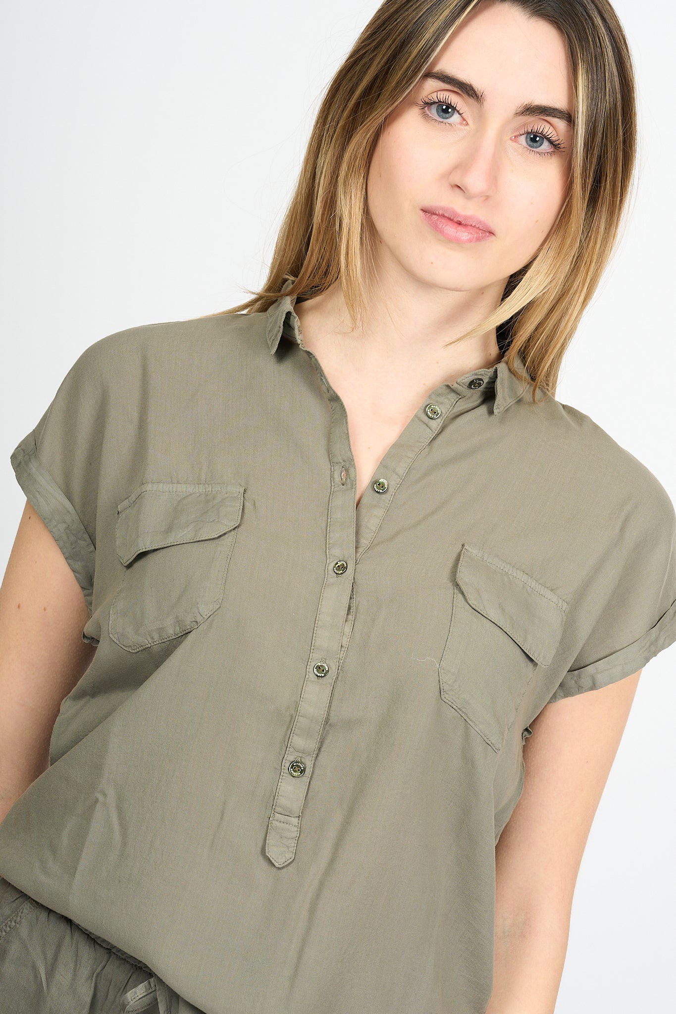 Mason's Camicia Casta Tencel Verde Militare Donna-5