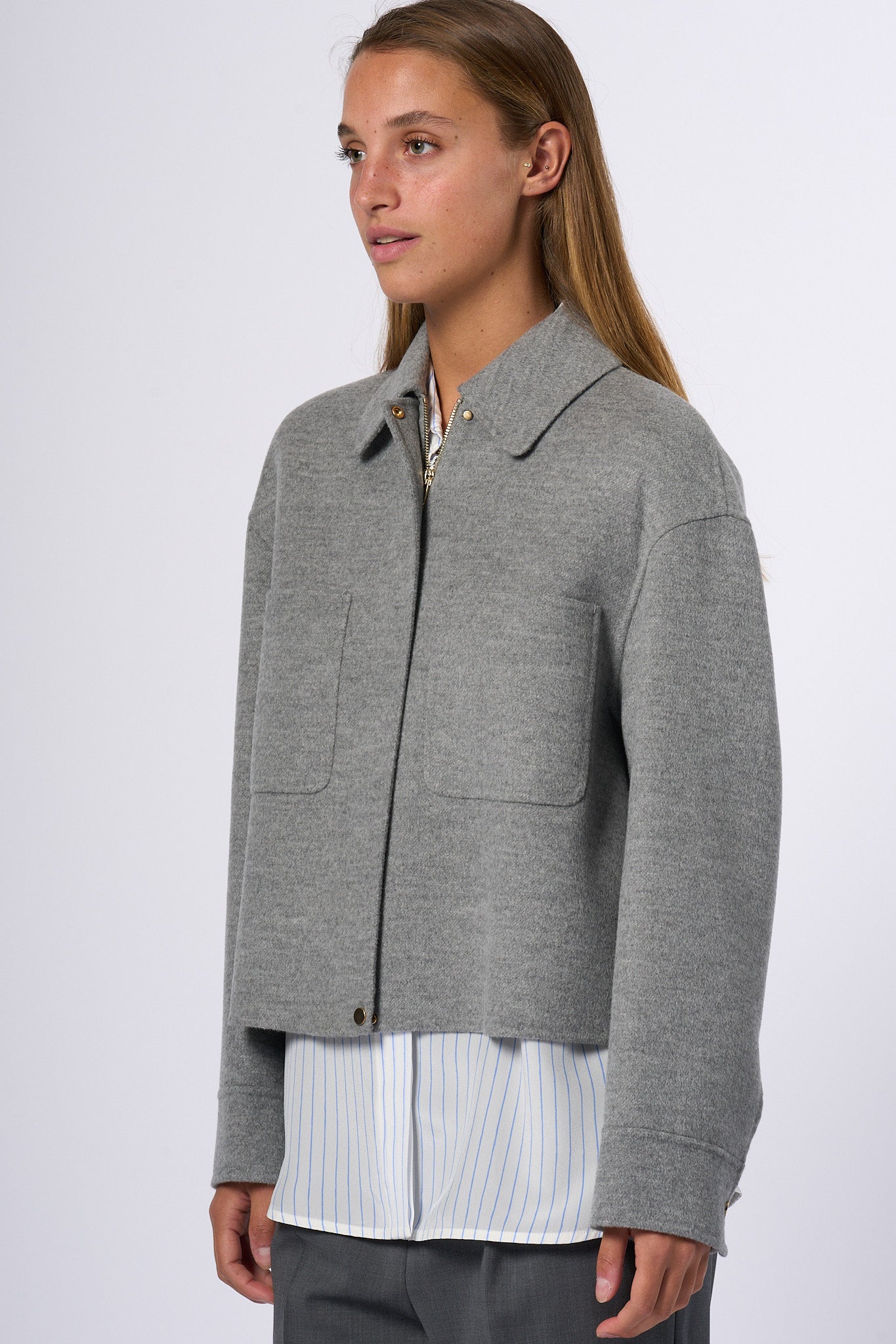 Max Mara Caban Madison Lana Corto Grigio Donna-4