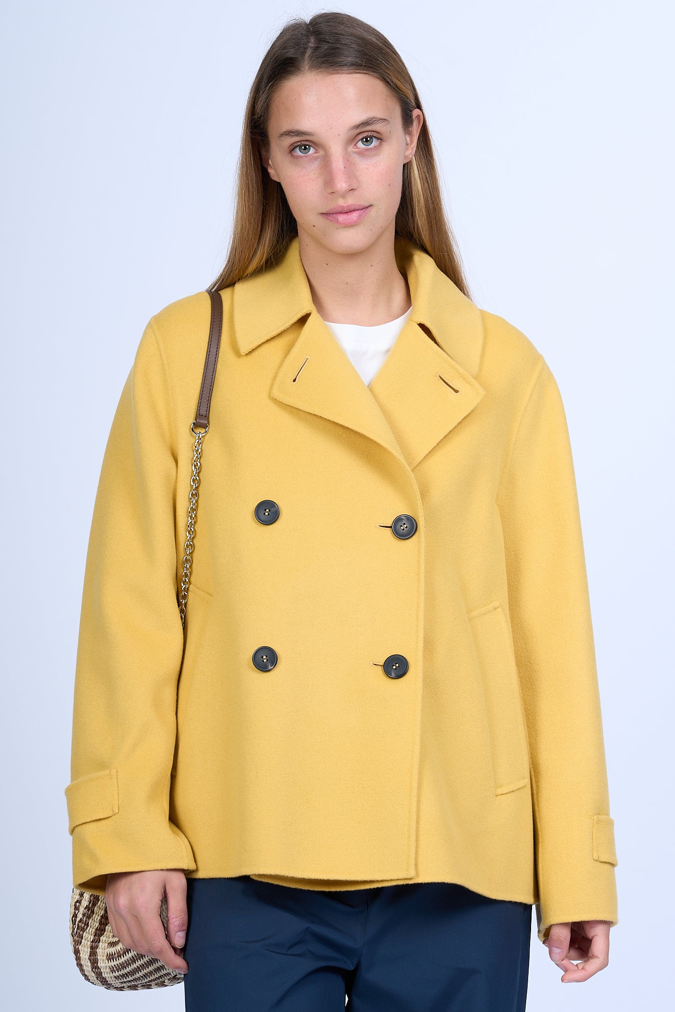 Max Mara Weekend Caban Usuale in Lana Giallo Donna-3