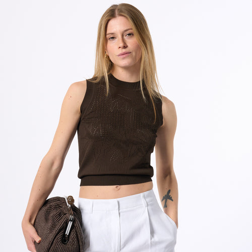 Max Mara Canotta Feriale In Maglia Caffe' Donna