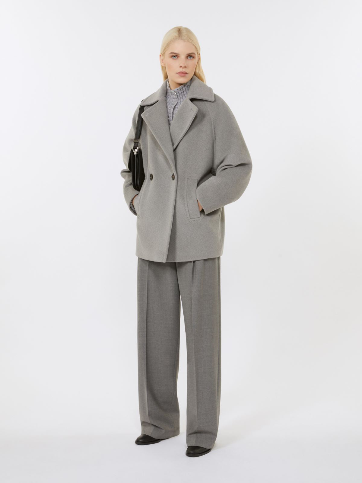 Max Mara Cappotto Corto Ariano Grigio Donna-5