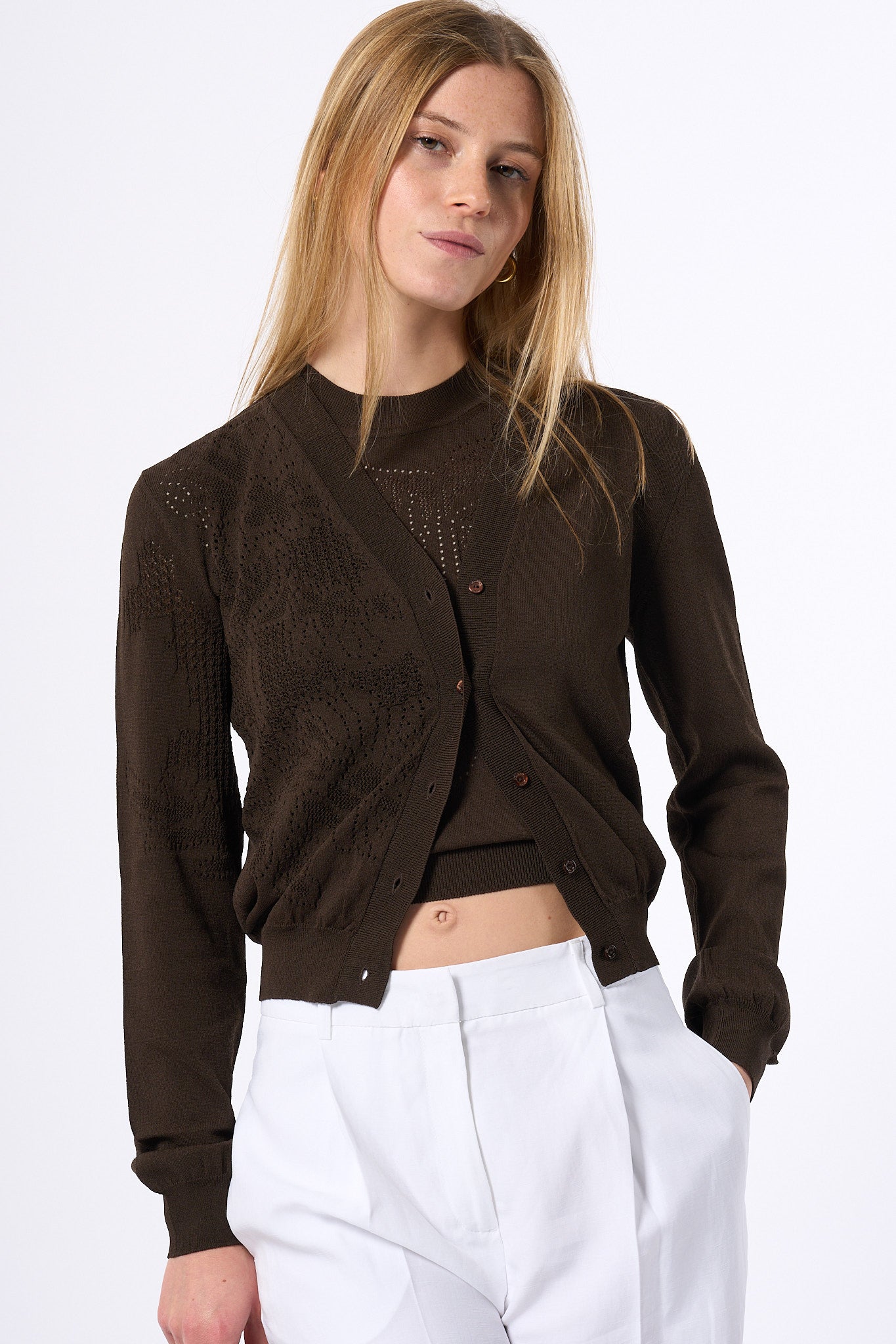 Max Mara Cardigan Oliveto In Maglia Caffe' Donna-1
