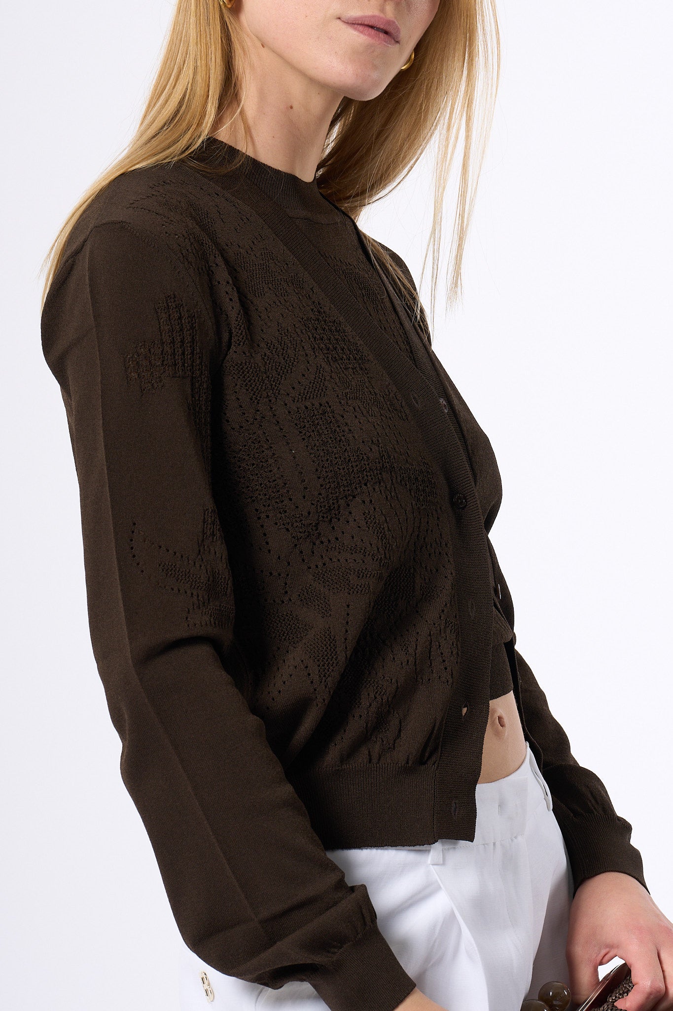Max Mara Cardigan Oliveto In Maglia Caffe' Donna-5