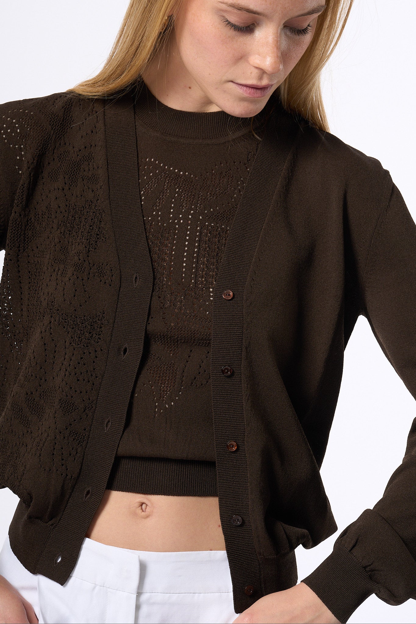 Max Mara Cardigan Oliveto In Maglia Caffe' Donna-7