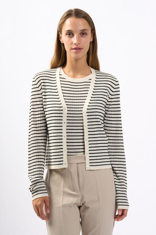 Max Mara Cardigan Trieste Lana e Seta Bianco/Nero Donna