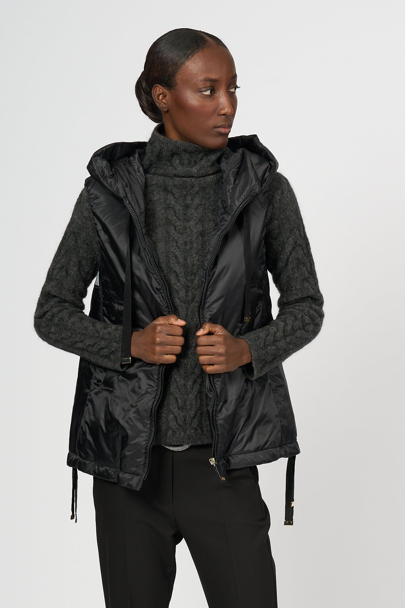 Max Mara Greengo Padded Short Gilet Black Women-1