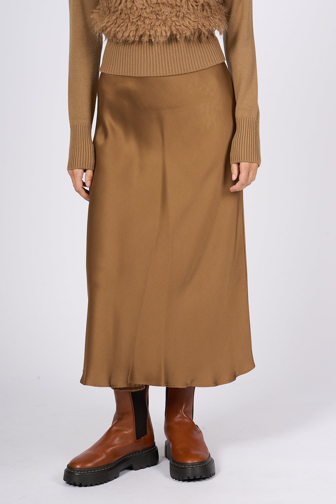 Max Mara Gonna Zurlo in Satin Cammello Donna-2