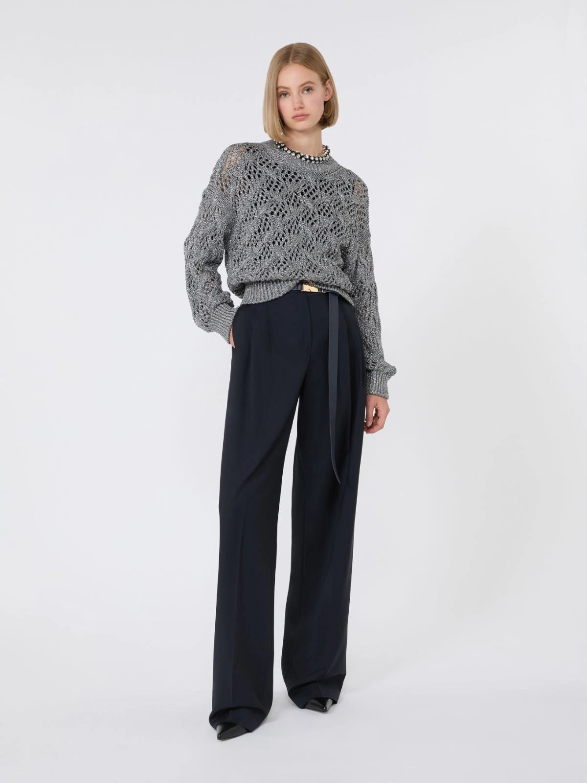 Max Mara Maglia ELLADE Lurex Grigio Donna-1