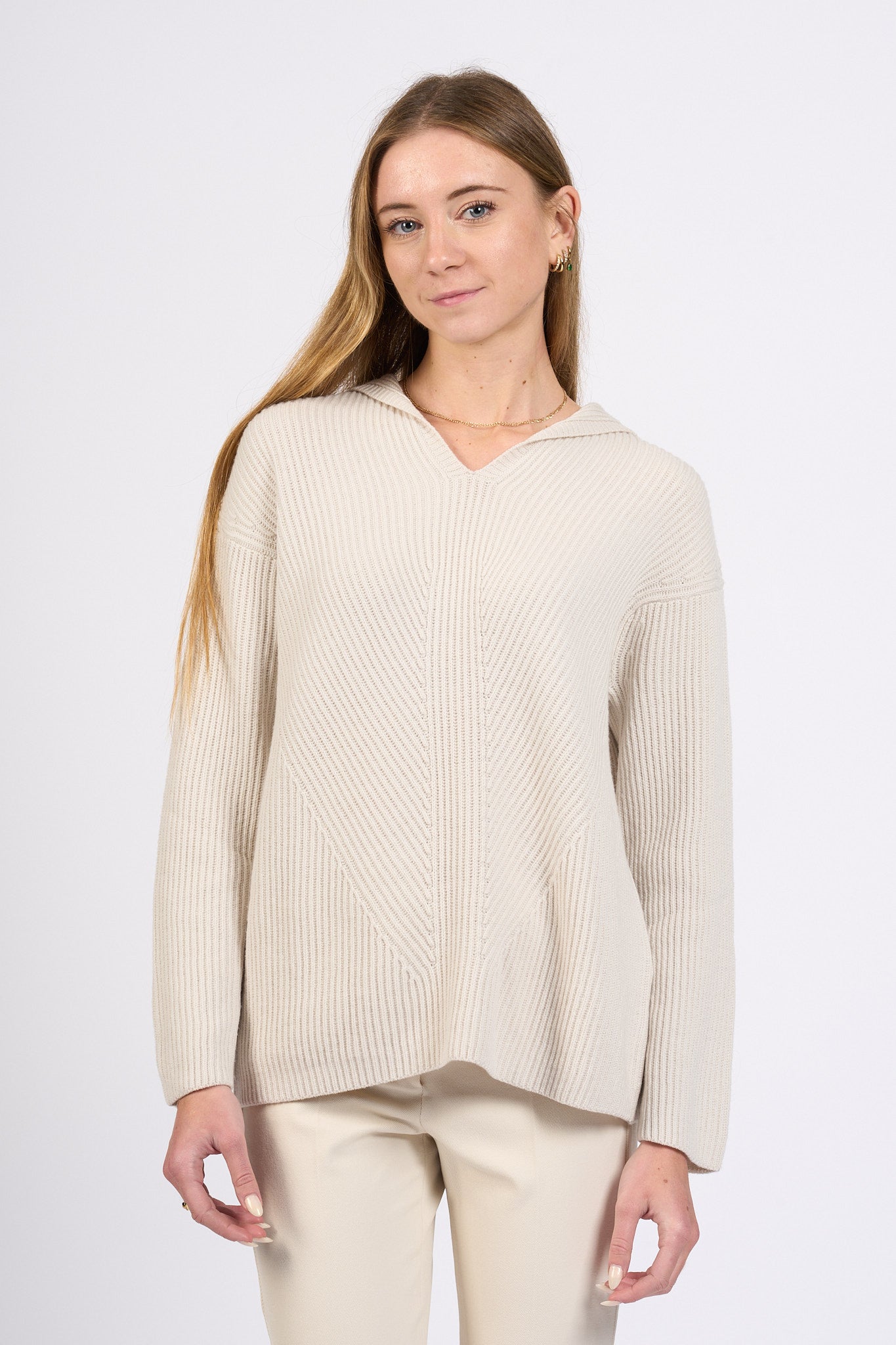 Max Mara Maglia Falcone con Cappuccio Bianco Donna-1