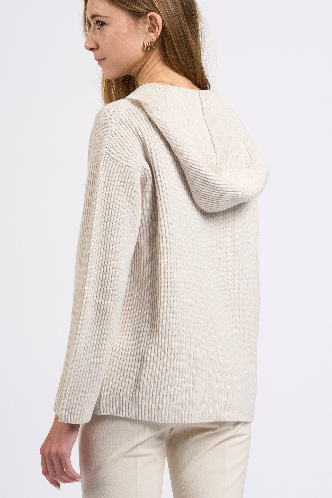 Max Mara Maglia Falcone con Cappuccio Bianco Donna-4