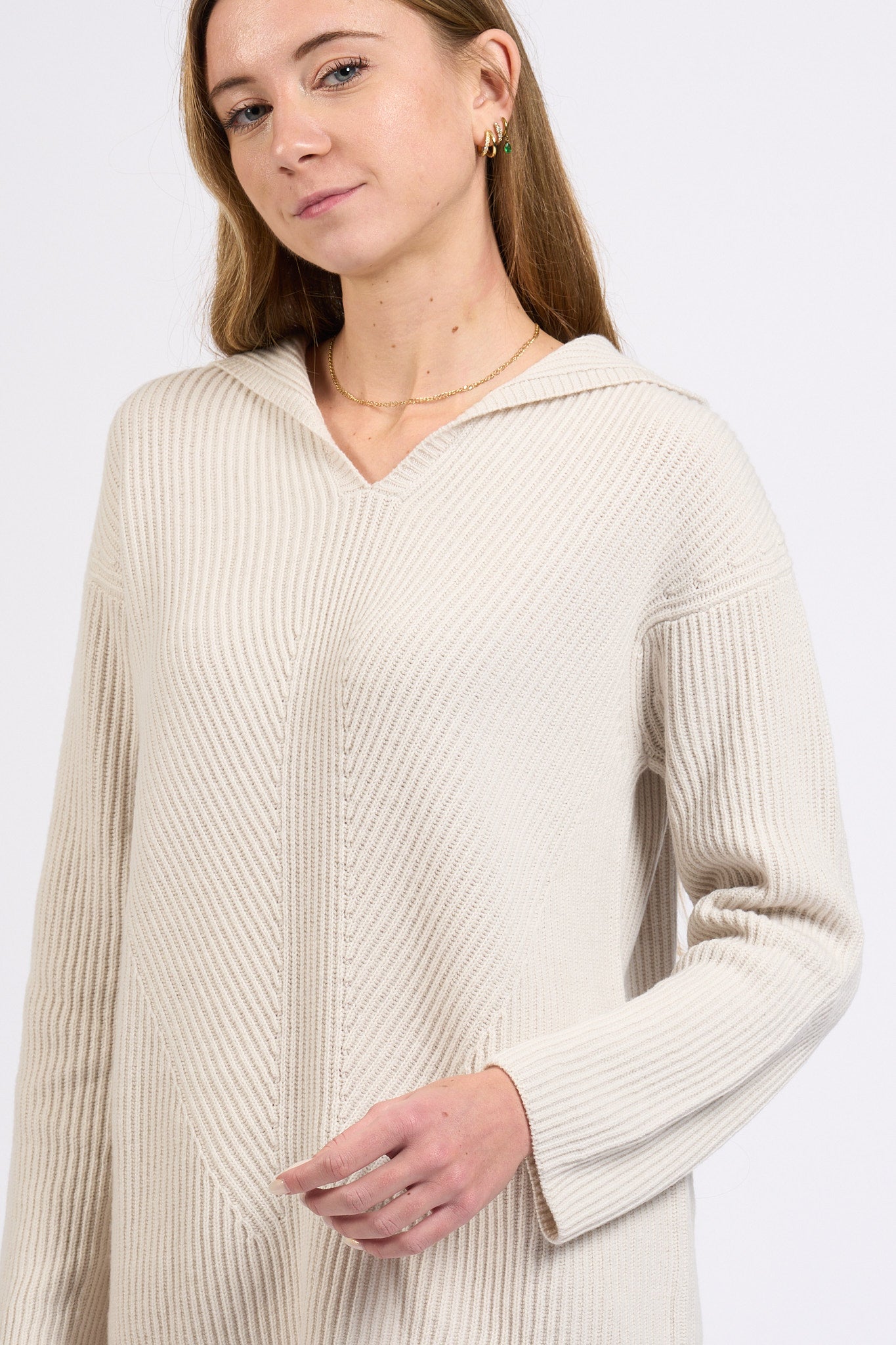 Max Mara Maglia Falcone con Cappuccio Bianco Donna-5