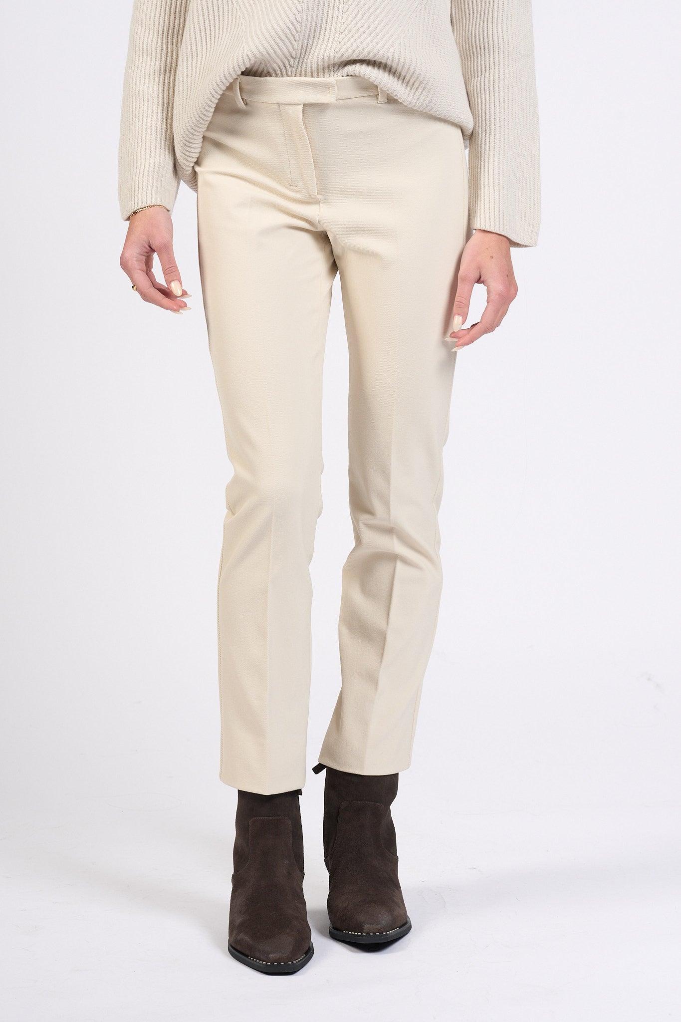 Max Mara Pantalone Umanita Stretch Avorio Donna-3
