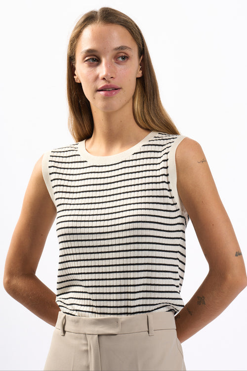 Max Mara Top Valeria Lana e Seta Bianco/Nero Donna