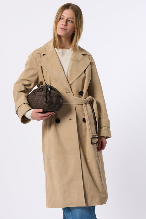 Max Mara Trench Suede Farnese Beige Chiaro Donna