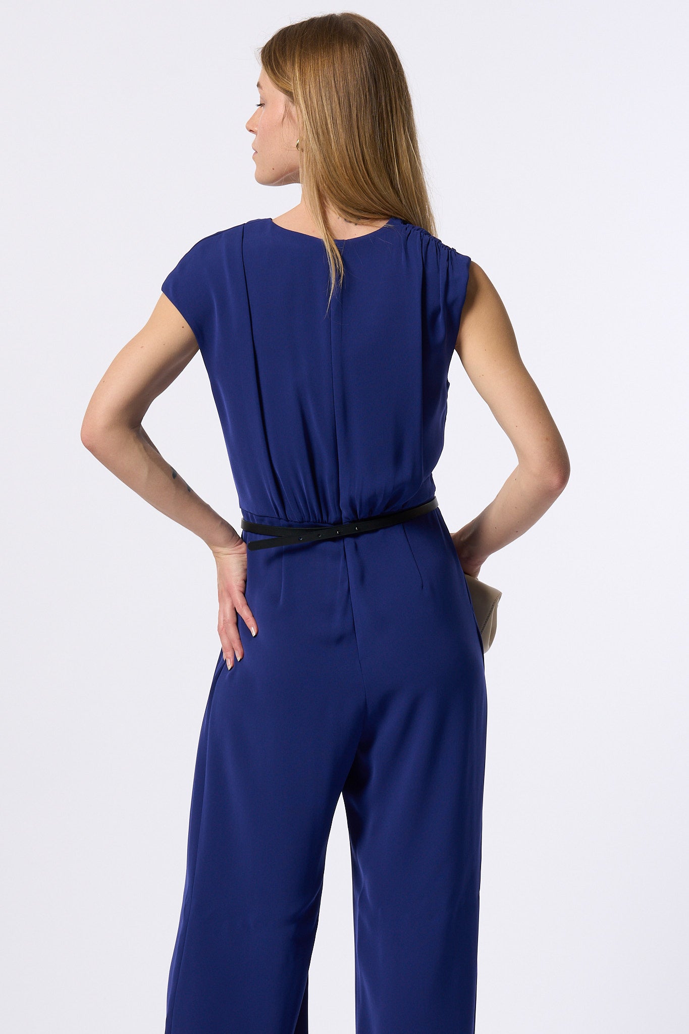Max Mara Tuta Filante Drappeggiata Blu Donna-5