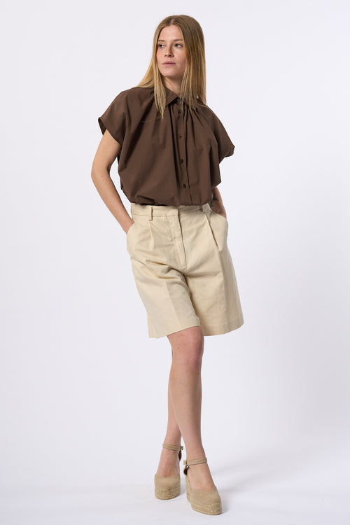 Max Mara Weekend Camicia Vallo A Maniche Corte Caffe' Donna-2