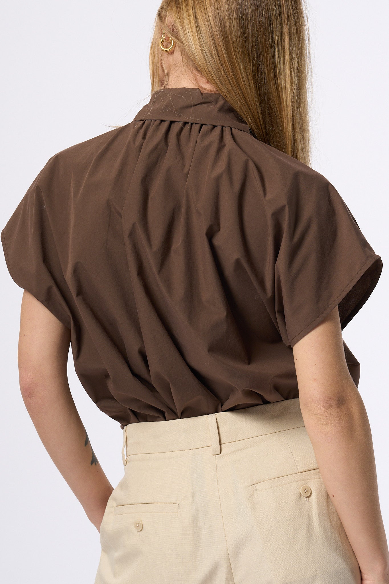 Max Mara Weekend Camicia Vallo A Maniche Corte Caffe' Donna-4