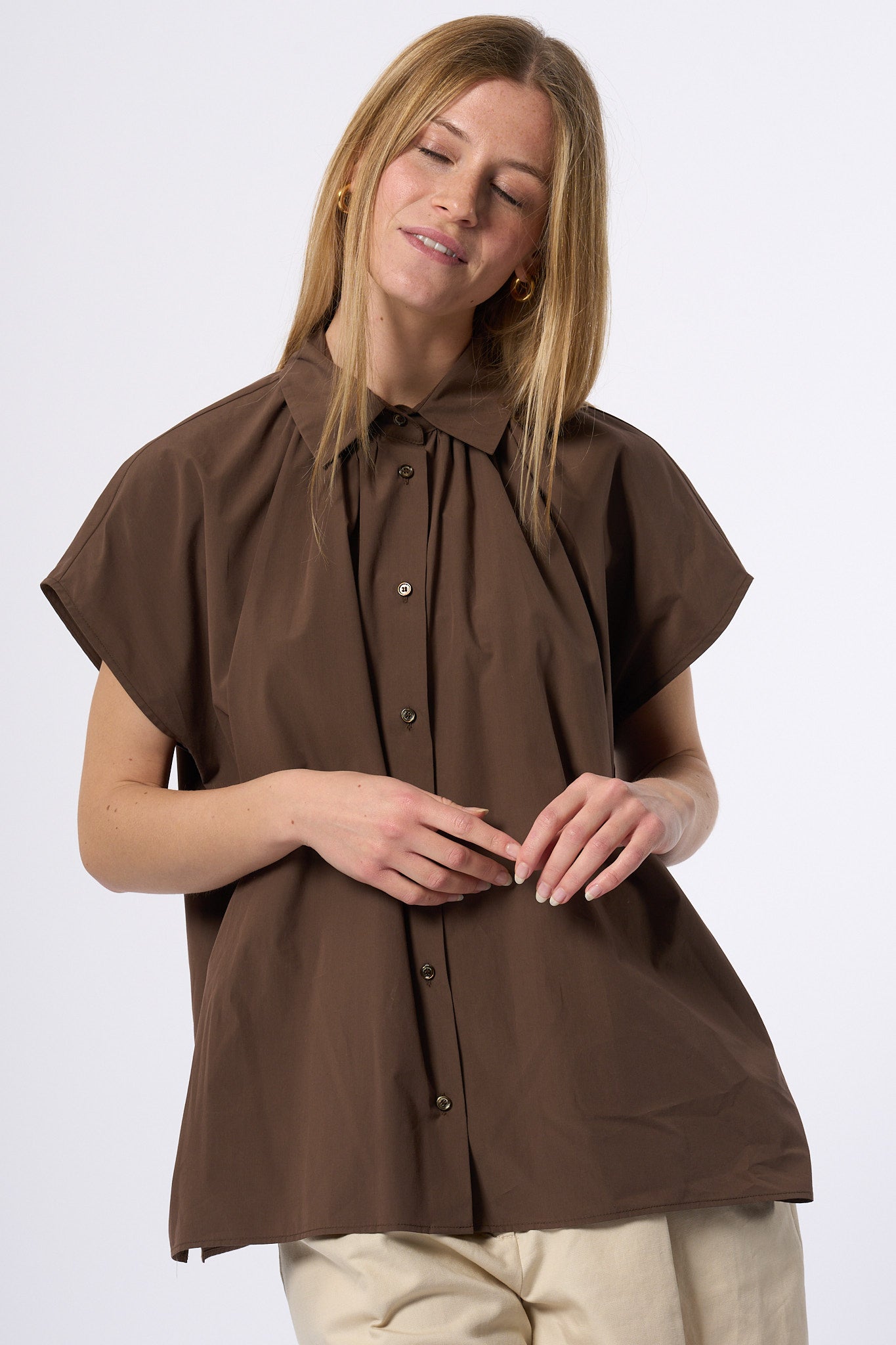 Max Mara Weekend Camicia Vallo A Maniche Corte Caffe' Donna-5
