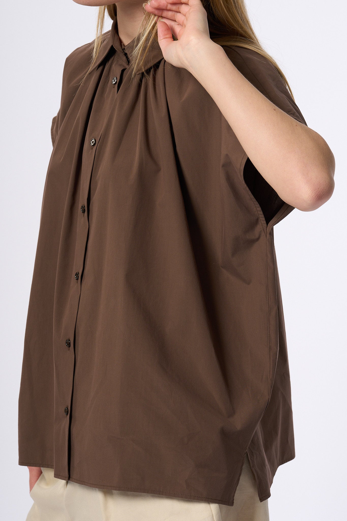 Max Mara Weekend Camicia Vallo A Maniche Corte Caffe' Donna-6