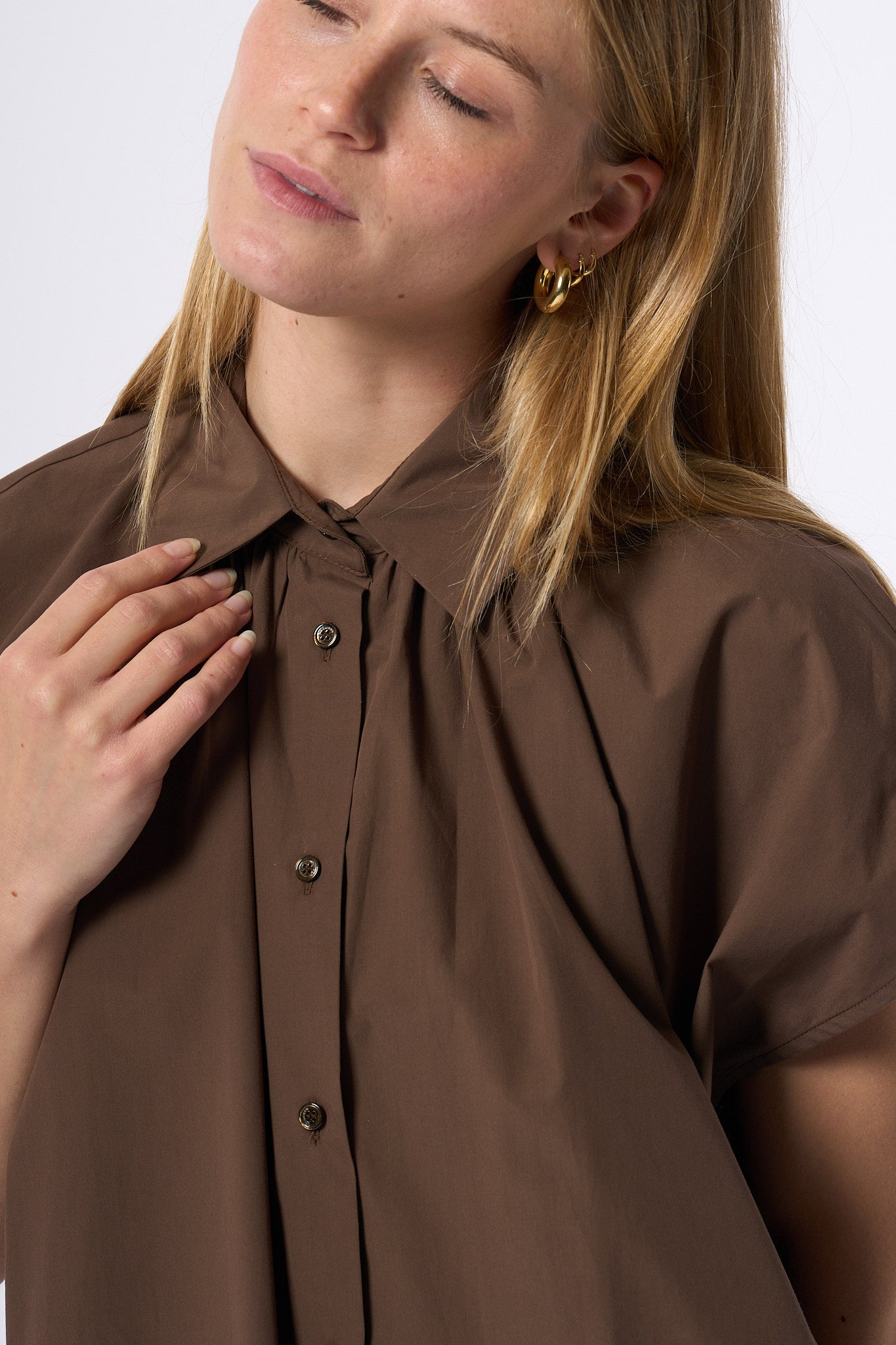 Max Mara Weekend Camicia Vallo A Maniche Corte Caffe' Donna-7