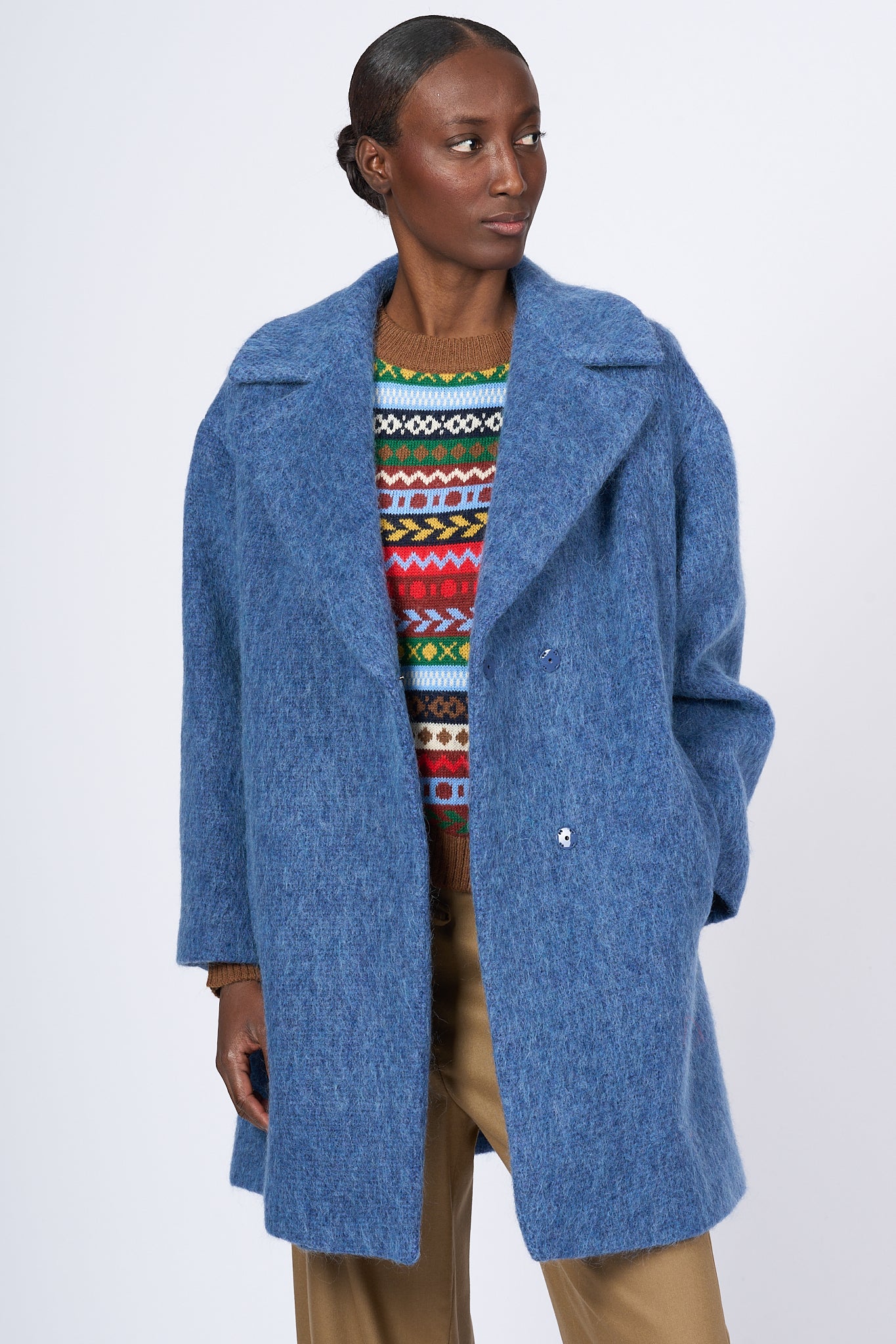 Max Mara Weekend Cappotto Pepli Lana Mohair Blu Donna-2