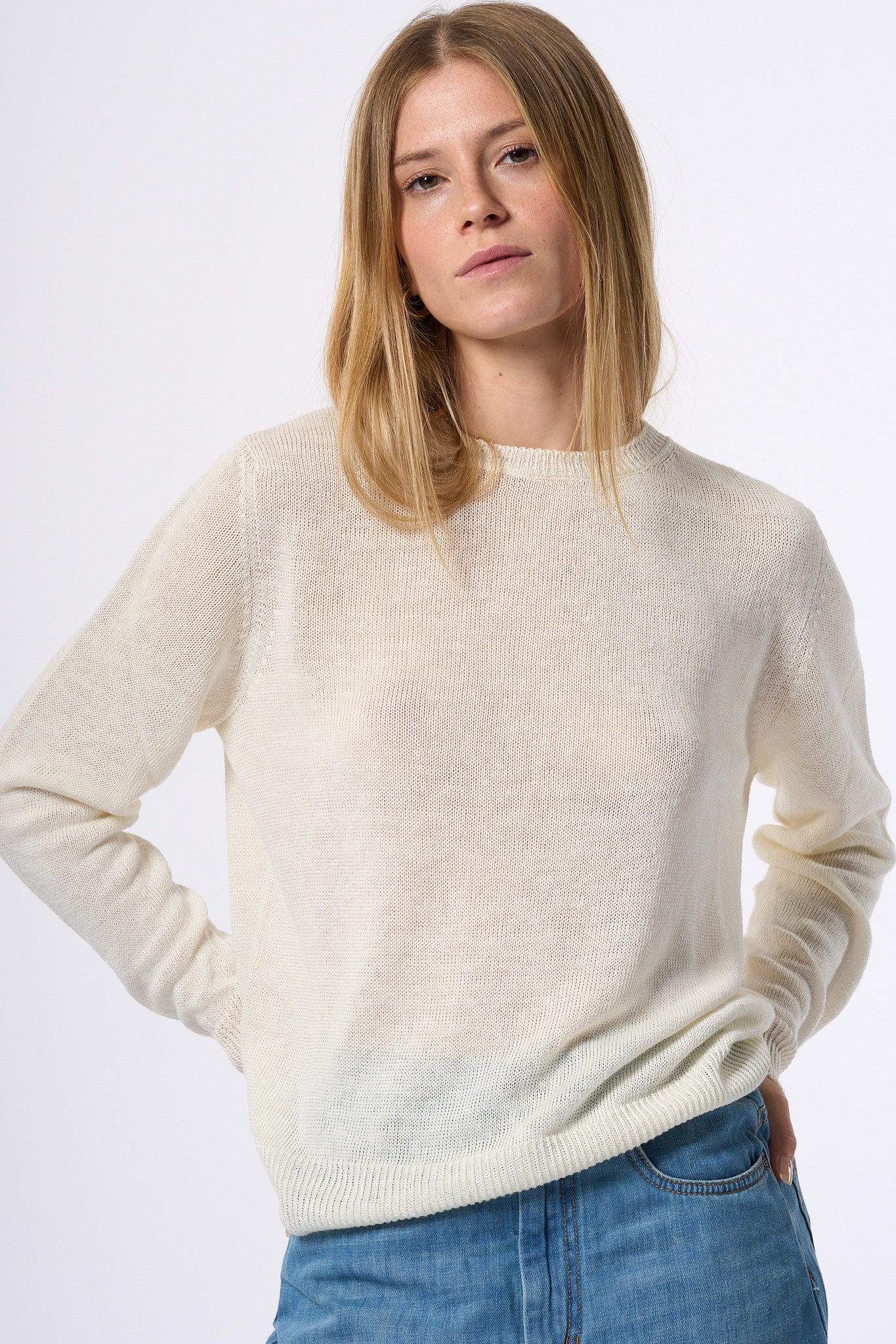 Max Mara Weekend Maglia Atzeco In Lino Bianco Donna-1