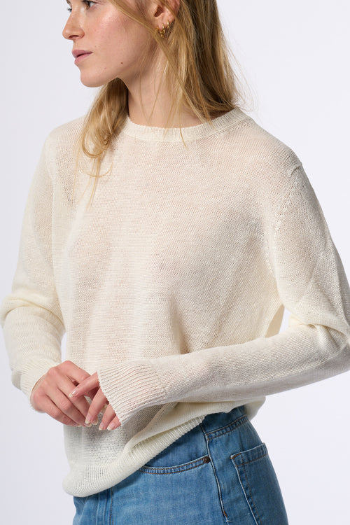 Max Mara Weekend Maglia Atzeco In Lino Bianco Donna-2