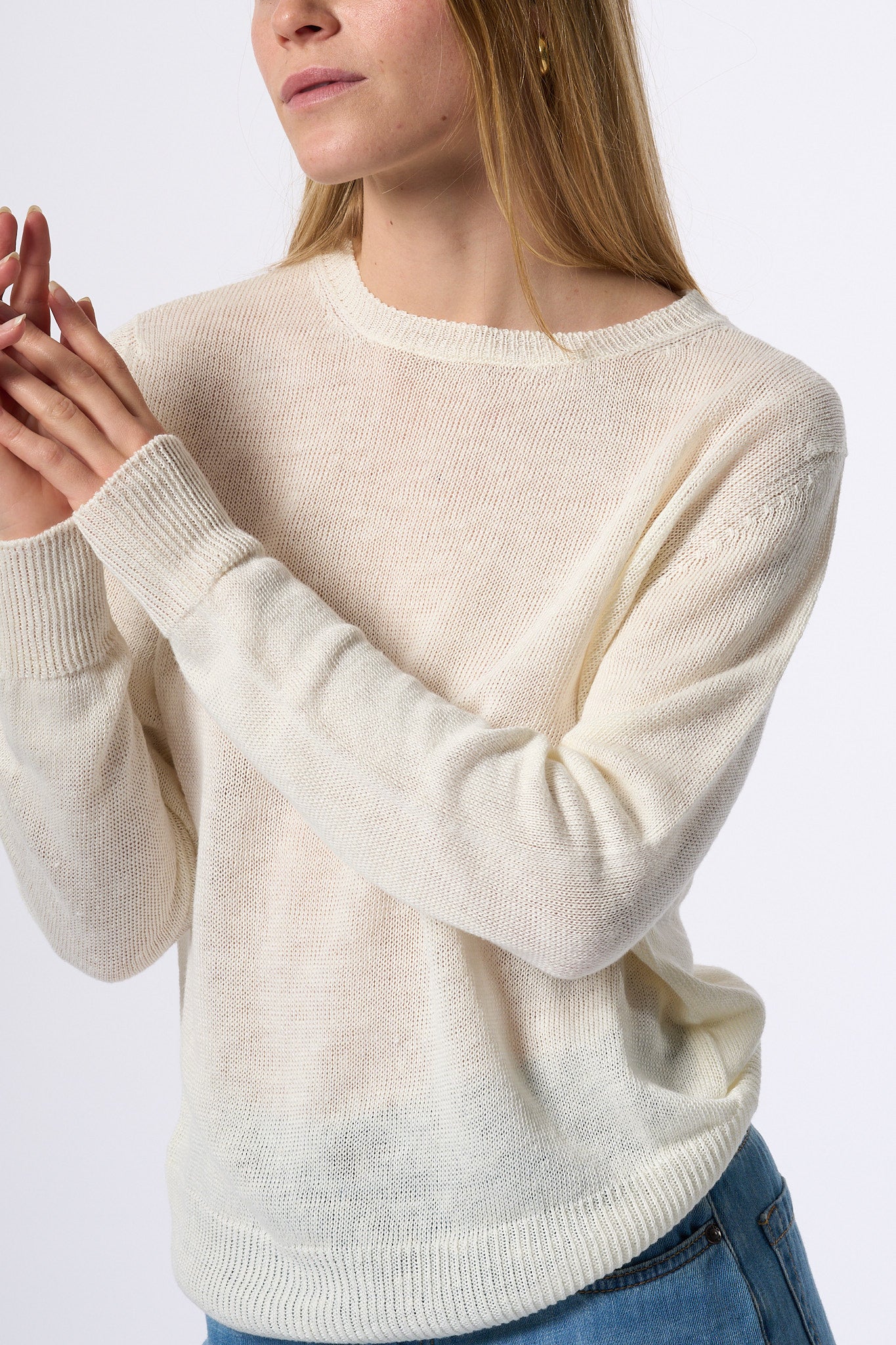 Max Mara Weekend Maglia Atzeco In Lino Bianco Donna-4
