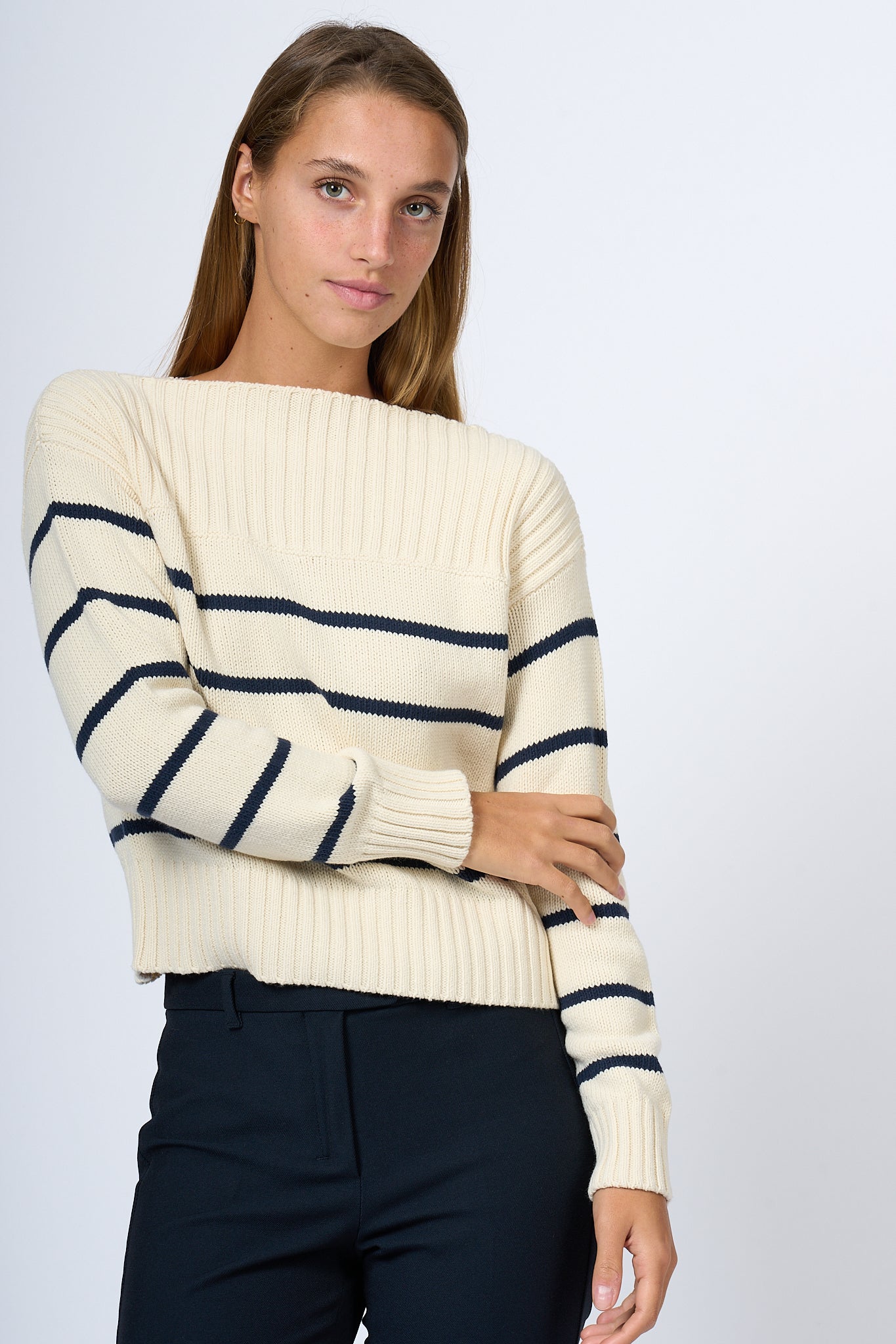 Max Mara Weekend Ausonia Striped Cream/Blue Women's Sweater-1