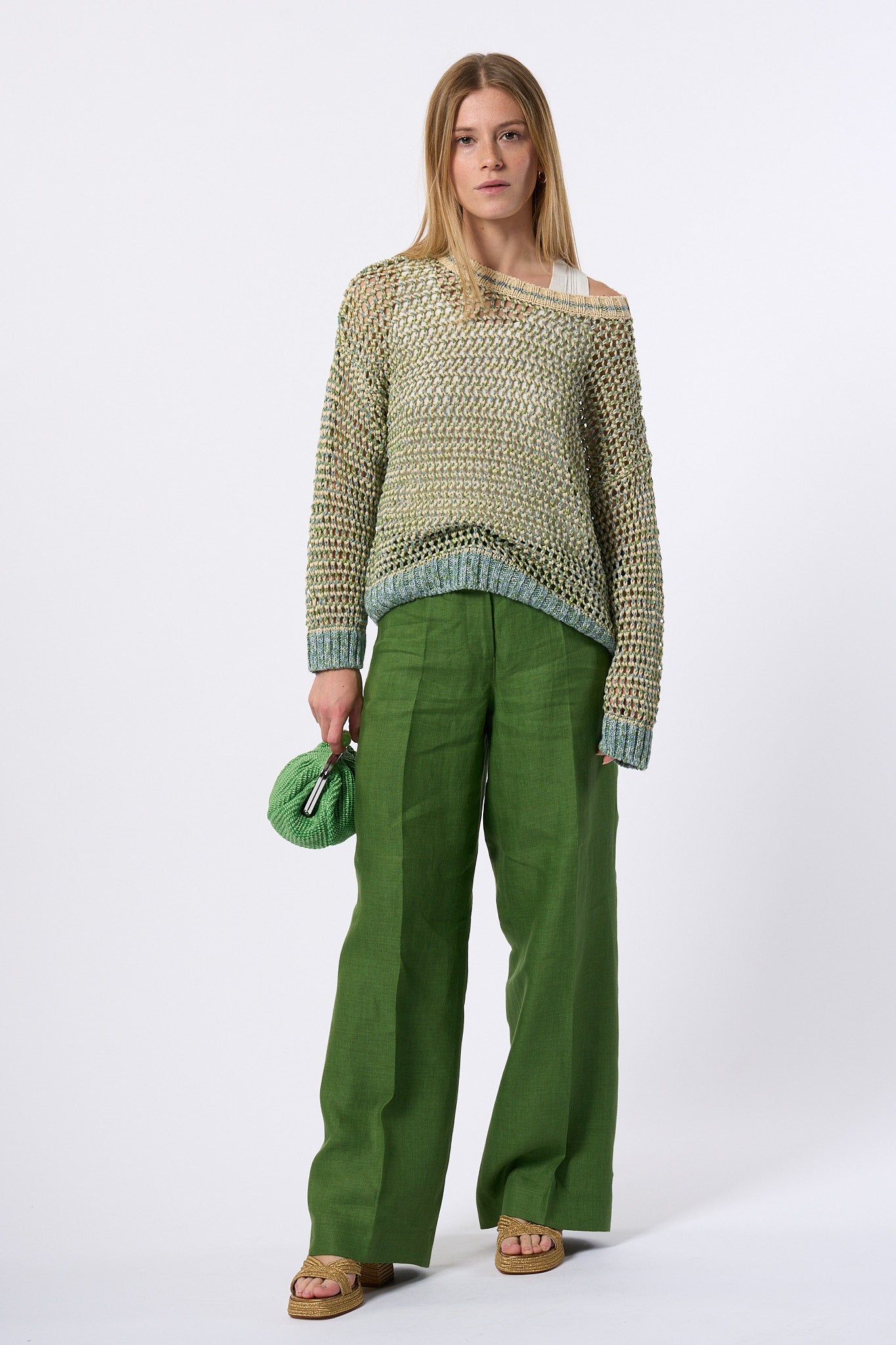Max Mara Weekend Maglia Liuto Traforata Verde/beige Donna-3