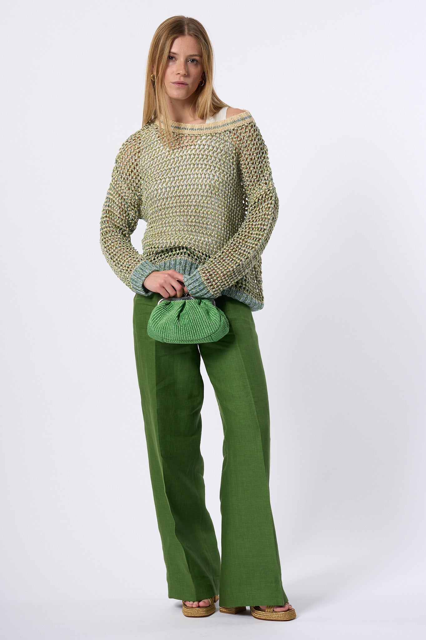 Max Mara Weekend Maglia Liuto Traforata Verde/beige Donna-5